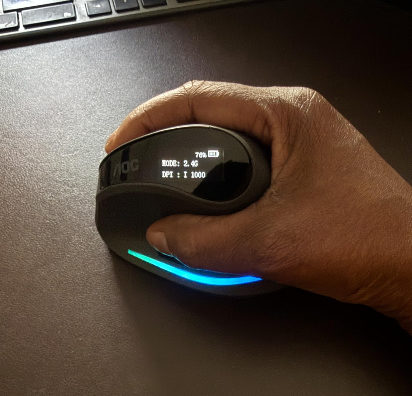 AOC 2.4GHz Ergonomic Mouse, Wireless Bluetooth Vertical Mouse for Work, 4800 DPI Optical Tracking, 5 Adjustable DPI, Quiet Clicks, RGB Light, Compatible with Computer, Laptop, PC, Mac, Desktop customer photo 1