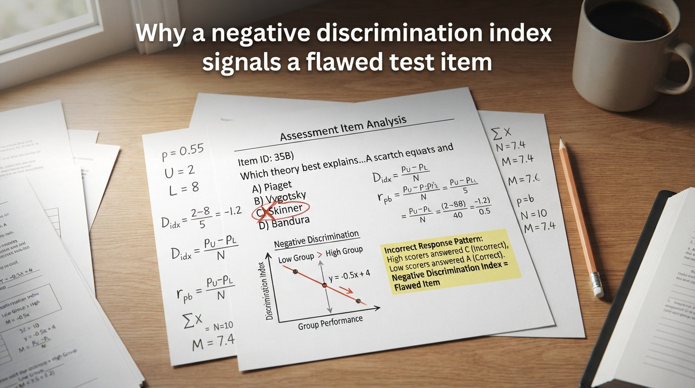 Why a negative discrimination index signals a flawed test item