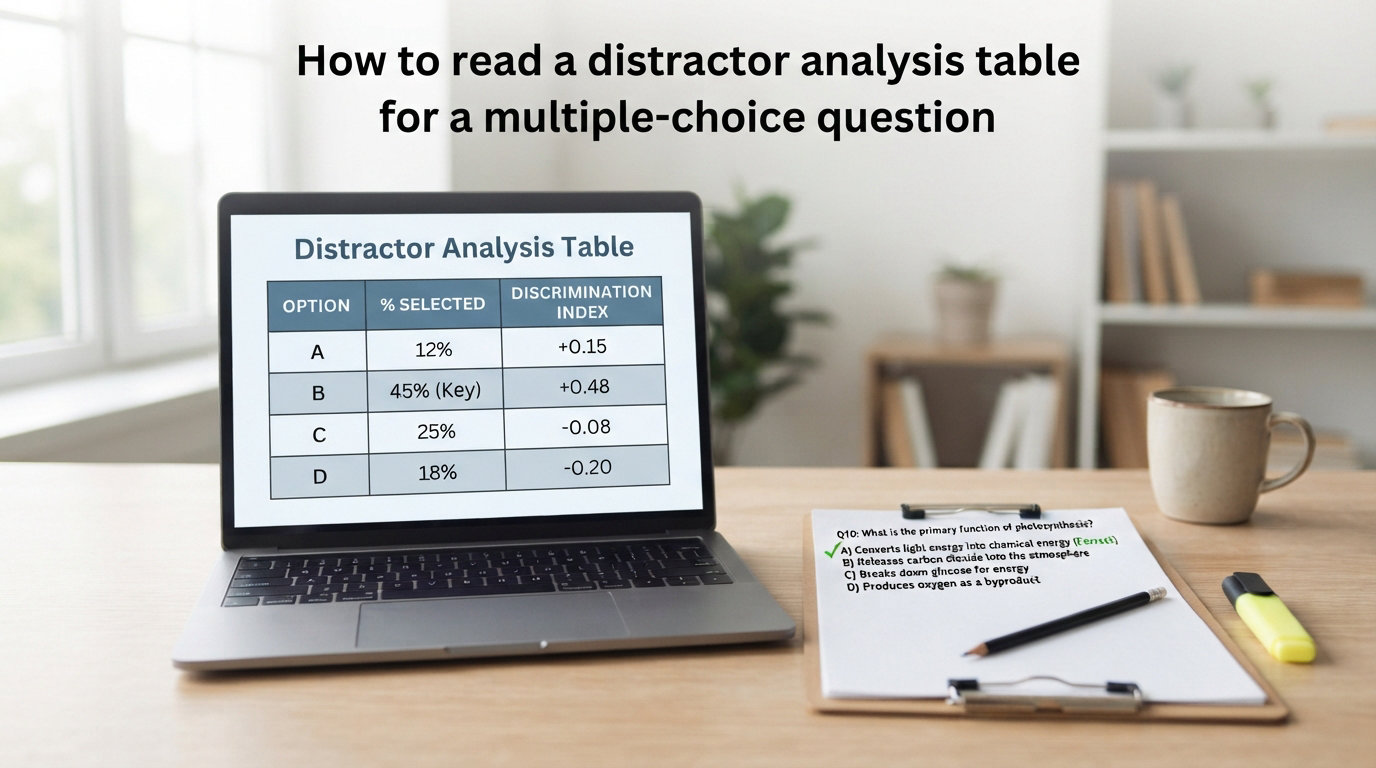 How to read a distractor analysis table for a multiple-choice question
