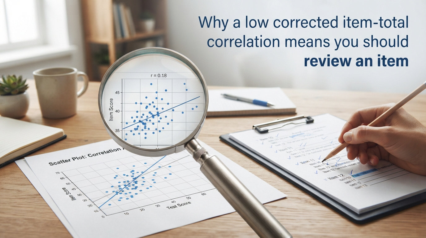 Why a low corrected item-total correlation means you should review an item