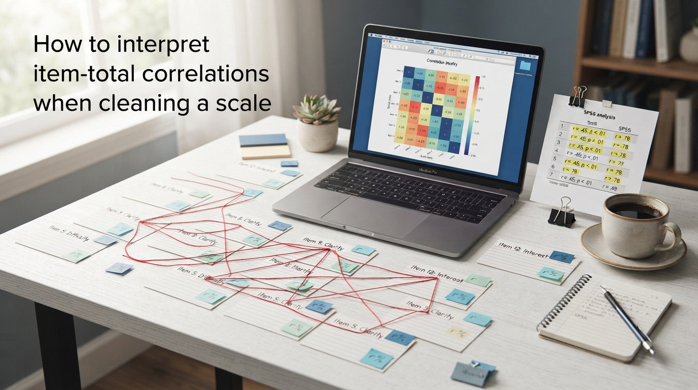 How to interpret item-total correlations when cleaning a scale