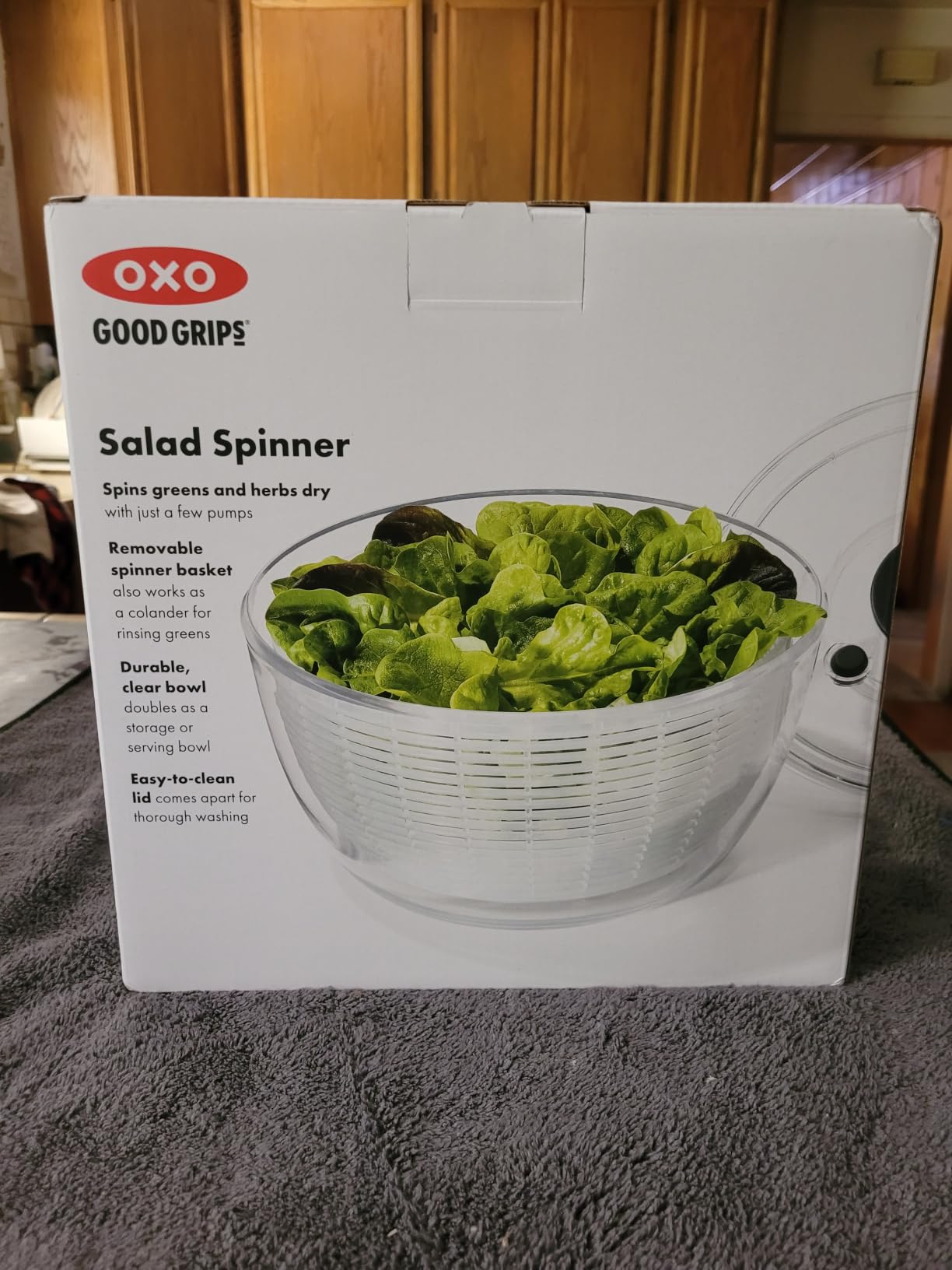 OXO Good Grips Salad Spinner | Lettuce Spinner | Fruit Washer | Fruit Washing Bowl with Strainer | Vegetable Cleaner | Salad Cleaner | Lettuce Washer | 6.22 Quart Capacity | Spin-dry Lettuce, Herbs, Fruit, Vegetables, Non-Slip Base, Large Capacity Bowl, Easy One-Touch Press Pump, Meal Prep customer photo 1