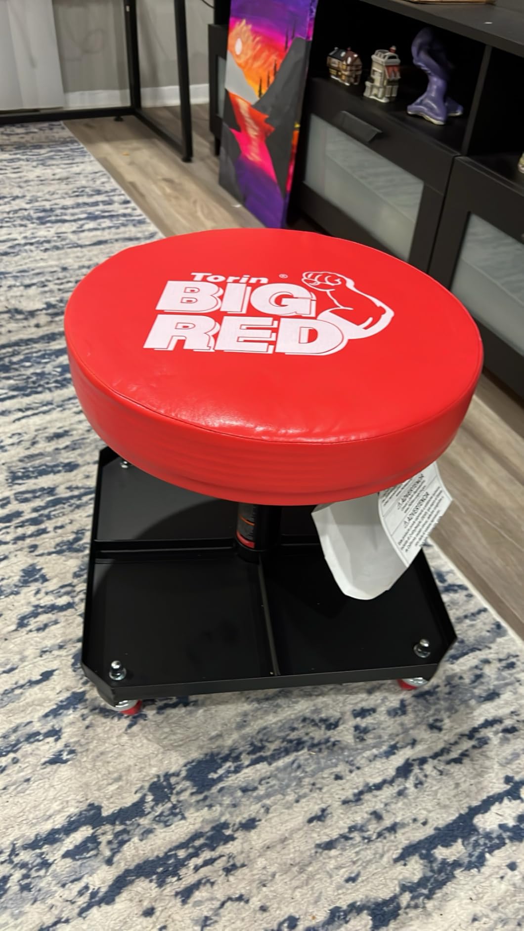 BIG RED TR6350 Torin Rolling Pneumatic Creeper Garage/Shop Seat: Padded Adjustable Mechanic Stool with Tool Tray Storage, Red Large customer photo 2