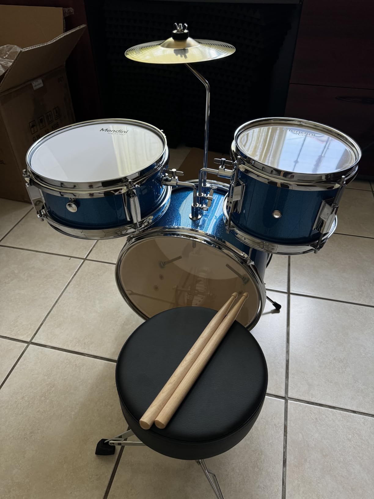 Mendini By Cecilio 16 Inch Drum Set, 3-Piece Junior Drum Set - Metallic Red | Drum Set for Beginners with Bass, Tom, Snare Drum, Cymbal, Drumsticks, Adjustable Padded Seat customer photo 2