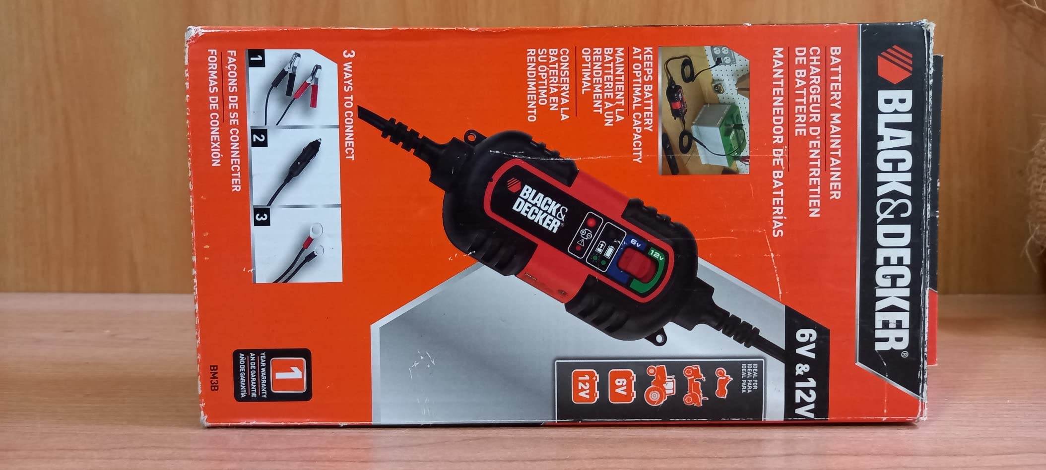 BLACK+DECKER BM3B Fully Automatic 6V/12V Battery Charger/Maintainer with Cable Clamps and O-Ring Terminals, Multi, 1.5 Amp customer photo 1