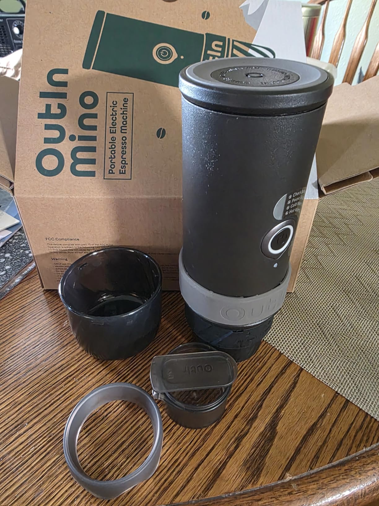 OutIn Mino Portable Electric Espresso Machine for Travel with Self-Heating, Mini Camping Coffee Maker, Pocket-Sized Coffee Machine, Ground Coffee & NS Capsule Adapter for Adventure, Tundra Brown customer photo 1
