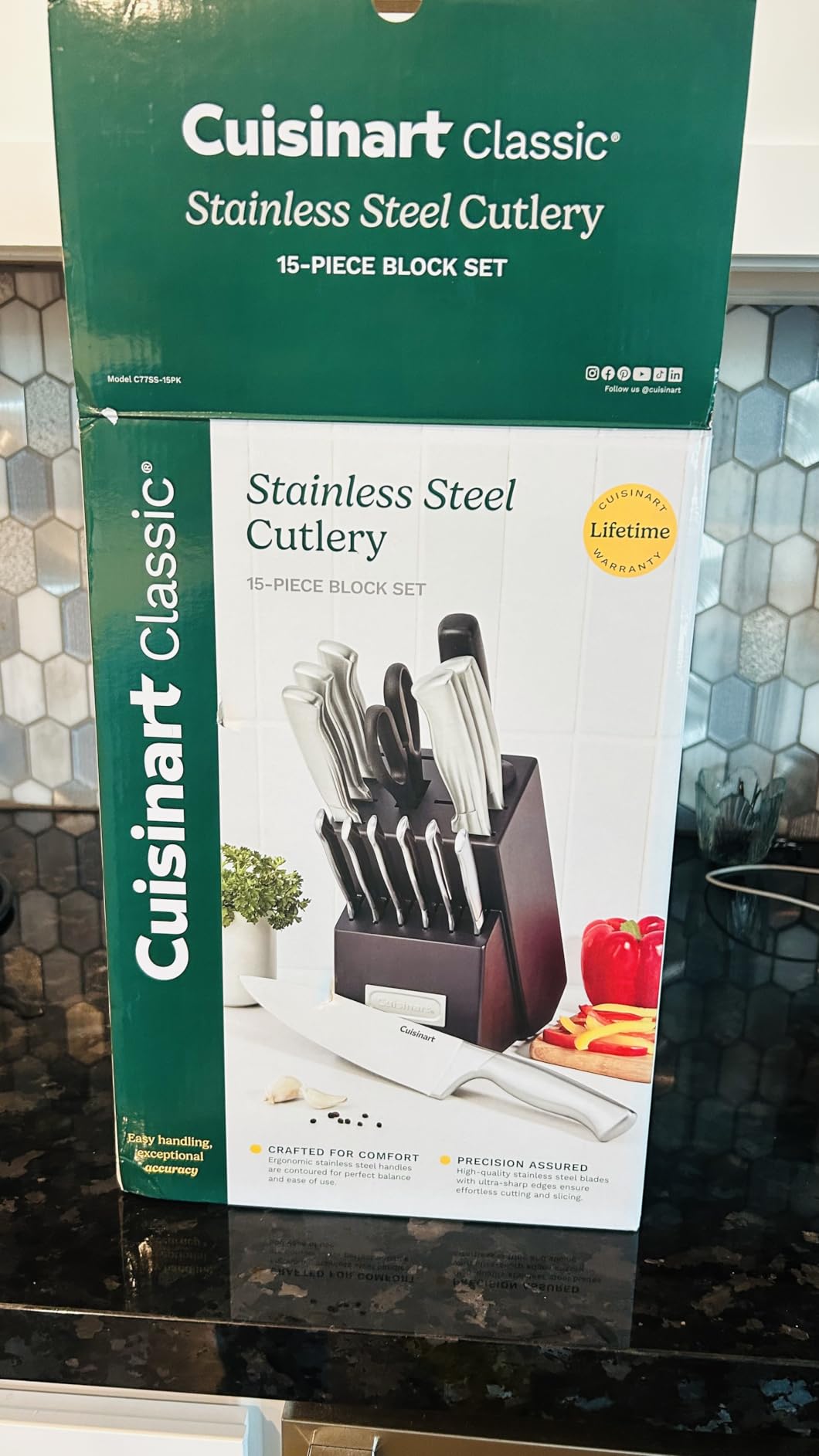 Cuisinart 15-Piece Stainless Steel Hollow Handle Block Set, C77SS-15PK | Kitchen knife set with high-carbon stainless steel blades, sharpening steel, household shears & wooden block customer photo 1
