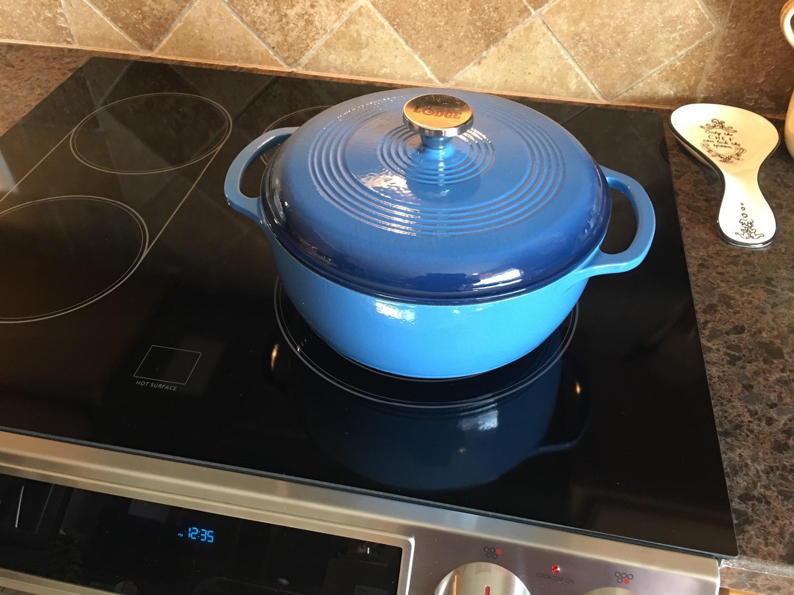 Lodge Essential Enamel Cast Iron Dutch Oven, 6 Quart, Oyster White | Ideal for Bread Baking, Braising, Marinating & Slow Cooking customer photo 2