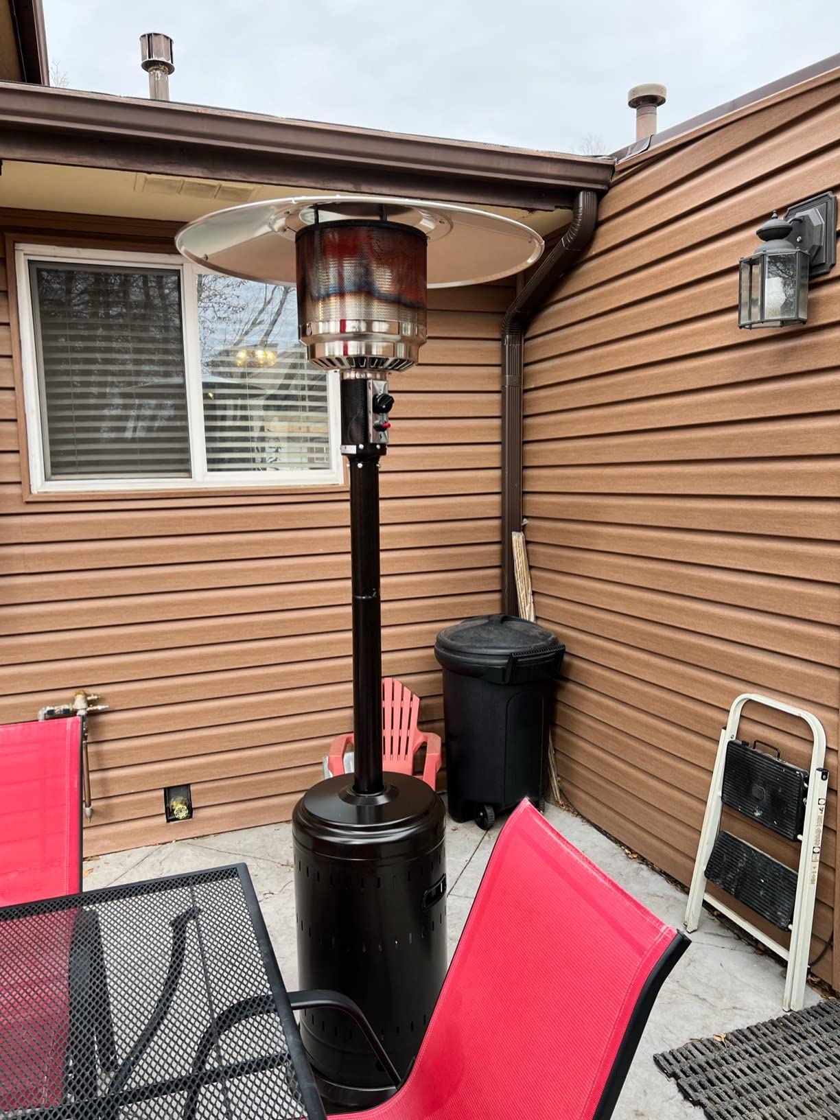 Amazon Basics 46,000 BTU Portable Outdoor Propane Patio Heater with Wheels, Commercial & Residential with Water Tank, Adjustable Heat Output, 9-Foot Radius, Slate Gray, 32.1
