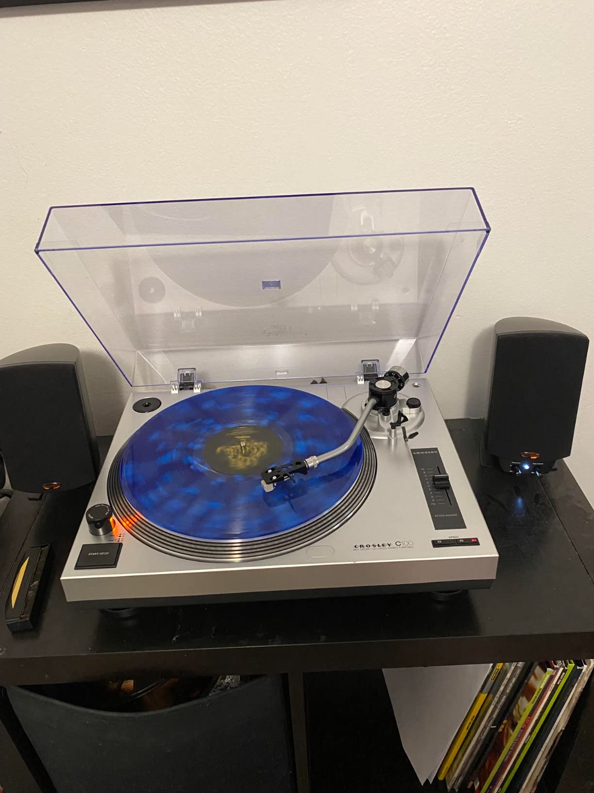 Crosley C100A-SI Record Player, Silver | 2-Speed Turntable, ATN3600L Audio-Technica Cartridge, Standard 1/2