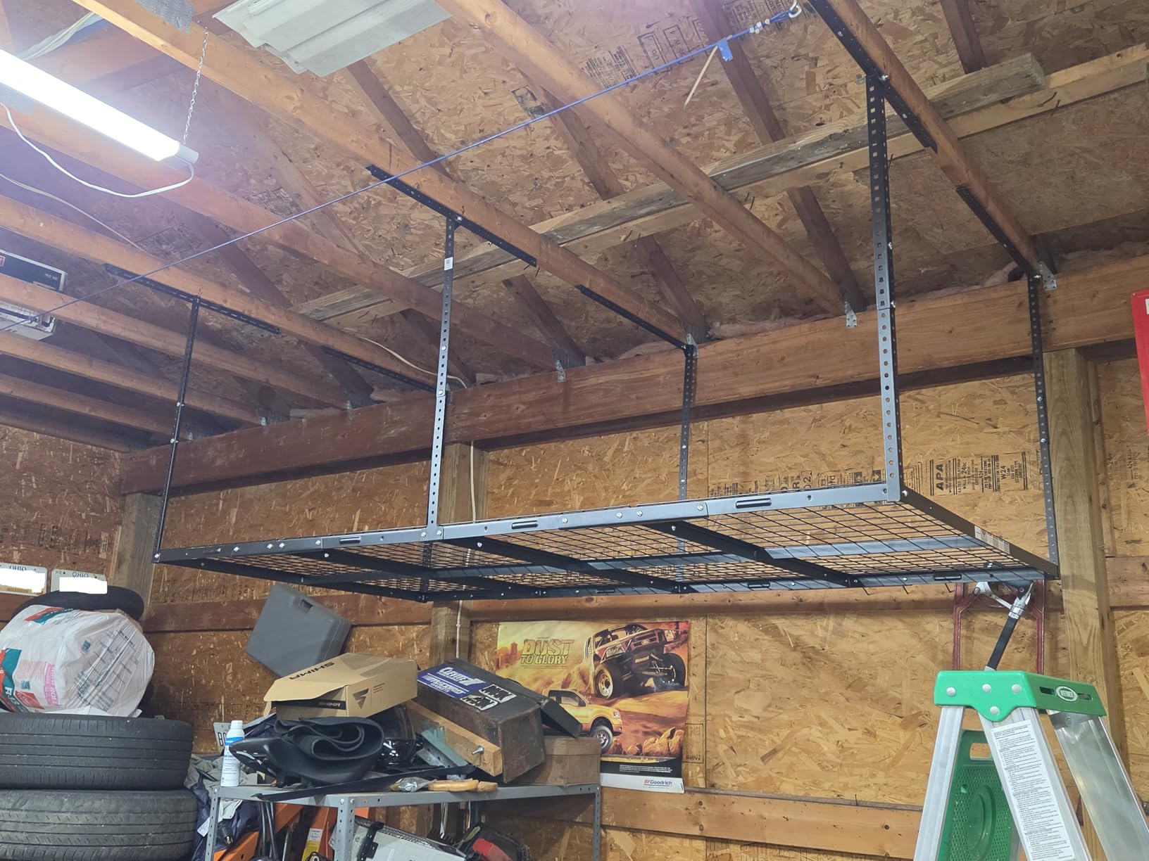 FLEXIMOUNTS 4x8 Overhead Garage Ceiling Storage Rack Organization, Black | 750lbs Weight Capacity, 22