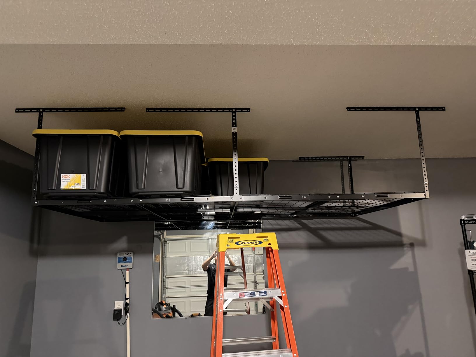 FLEXIMOUNTS 4x8 Overhead Garage Ceiling Storage Rack Organization, Black | 750lbs Weight Capacity, 22
