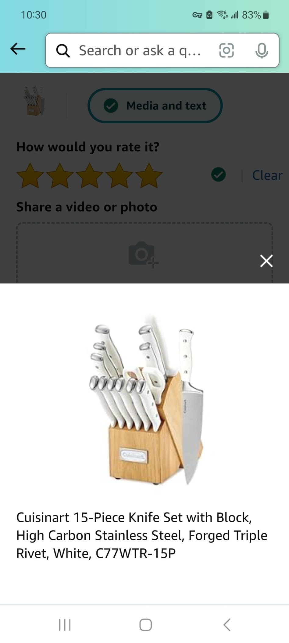 Cuisinart 15-Piece Knife Set with Block, High Carbon Stainless Steel, Forged Triple Rivet, White, C77WTR-15P customer photo 2