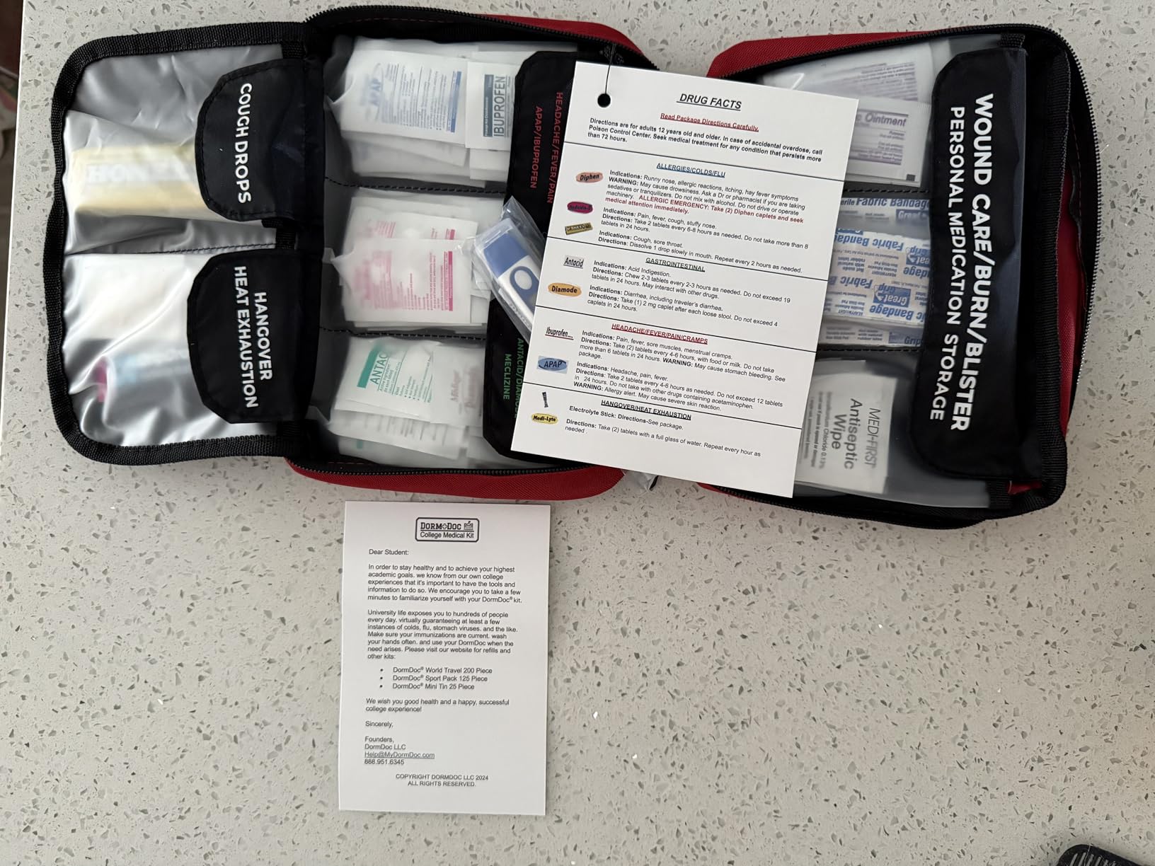 College 175pc Emergency First Aid Kit for Dorm Rooms (Black) | Compact school emergency medical set, includes essential OTC medicines and gauze, portable health kit for campus sports customer photo 1