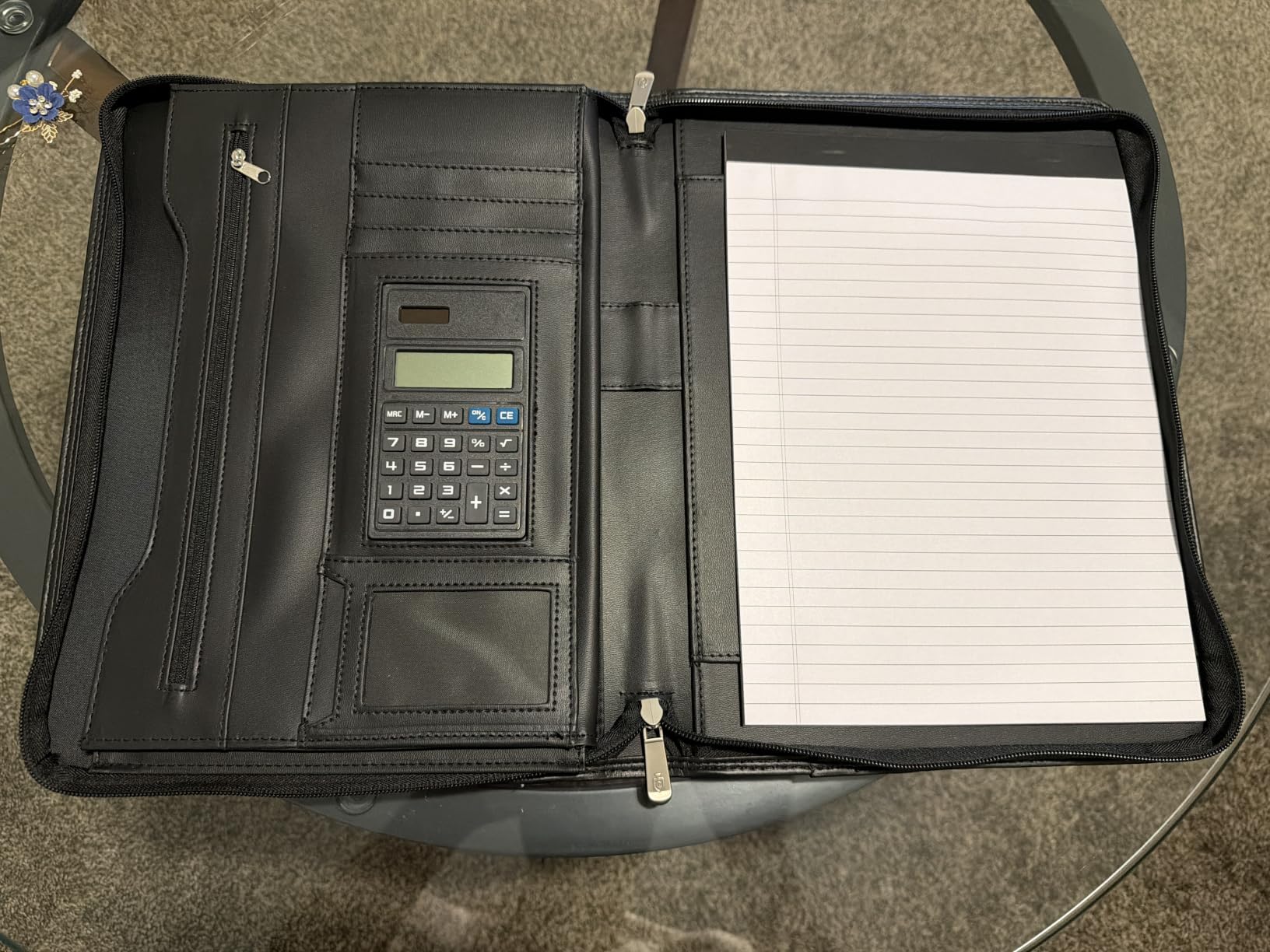 Cossini Black Superior Vegan Leather Business Portfolio with Zipper - Padfolio All-in-One, Solar Calculator, Card Storage, Writing Pad for Professionals and Graduates customer photo 1