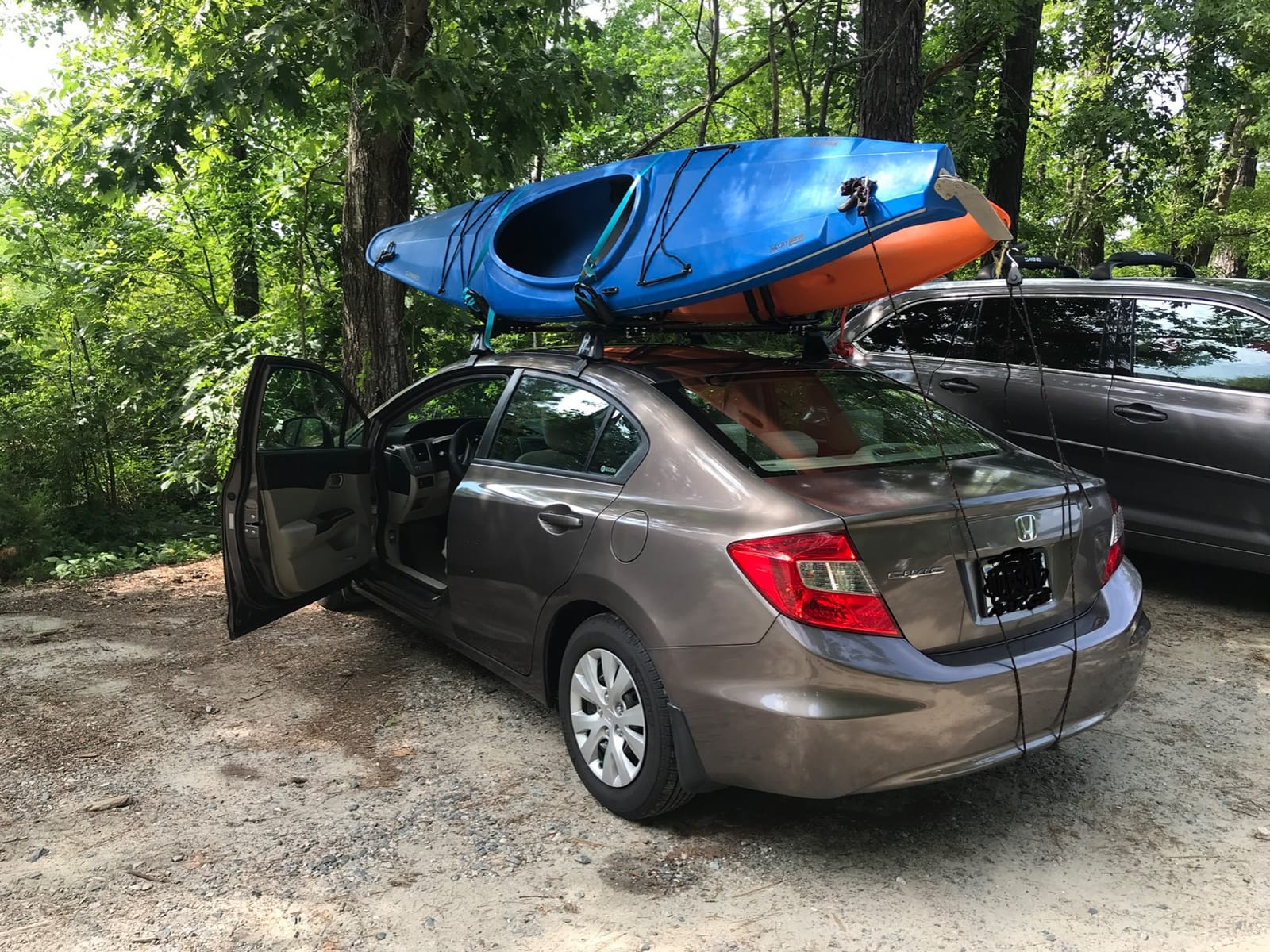 2 Pairs Heavy Duty Kayak Rack-Includes 4 Pcs Ratchet Tie-Mount on Car Roof Top Crossbar-Easy to Carry Kayak Canoe Boat Surf Ski (J-Bar Rack) customer photo 1