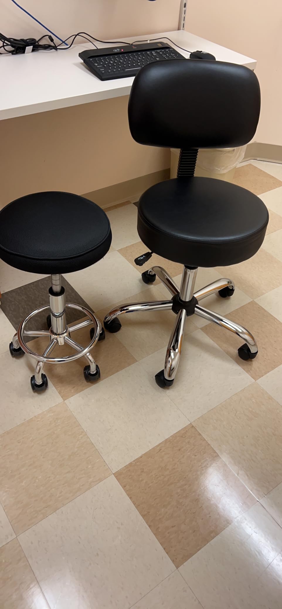 Amazon Basics Multi-Purpose Drafting Spa Bar Stool with Back Support, Upholstered, and Wheels, Black, 22.72