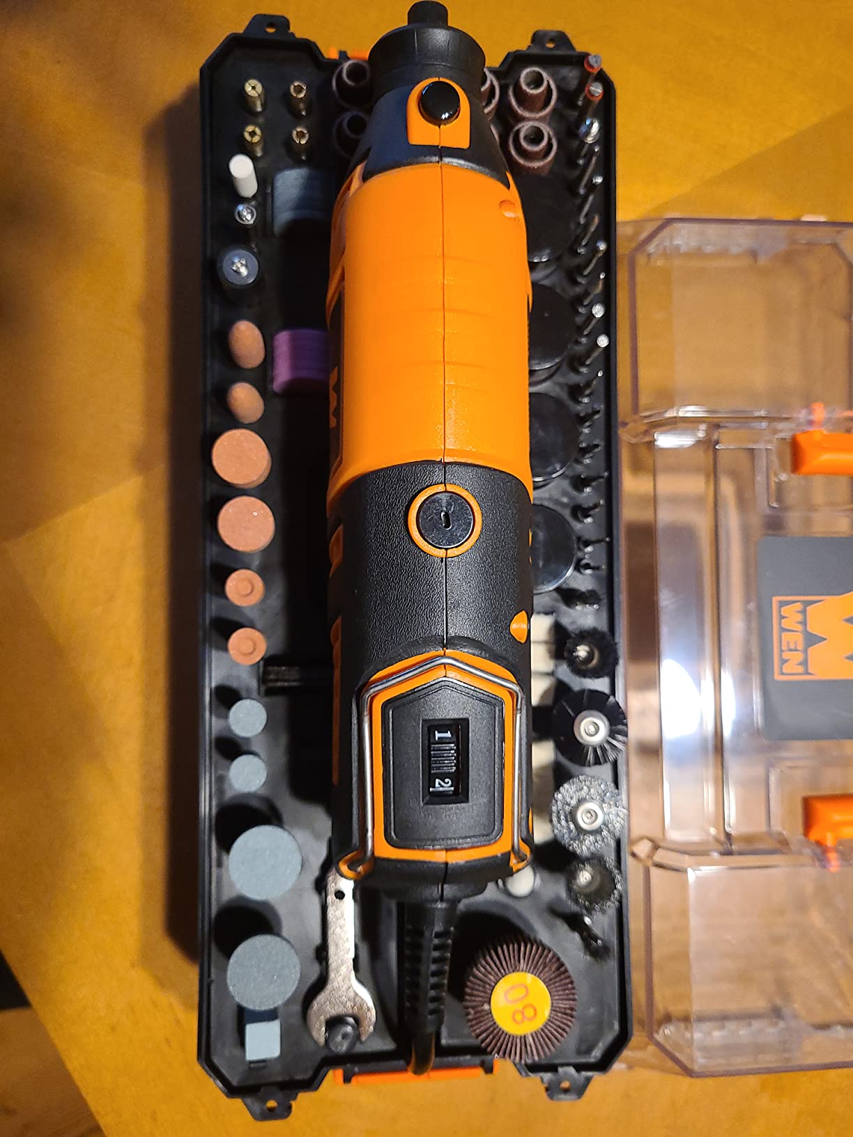 WEN 23190 1.3-Amp Variable Speed Steady-Grip Rotary Tool with 190-Piece Accessory Kit, Flex Shaft, and Carrying Case customer photo 1
