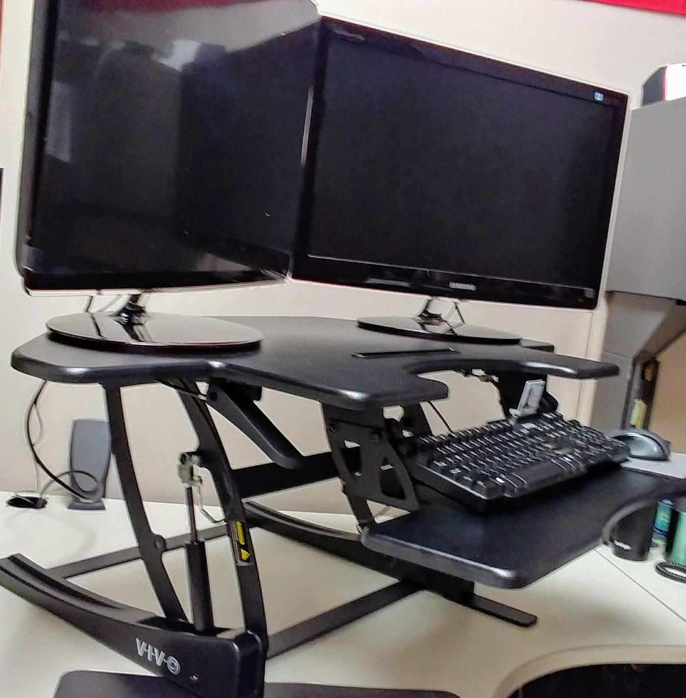 VIVO Black 43 inch Corner Desk Converter, DESK-V000VC | Large, Height Adjustable, Stand Up Desk Riser, Wide Keyboard Tray, Standing Dual Monitor and Laptop Workstation, V Series customer photo 2