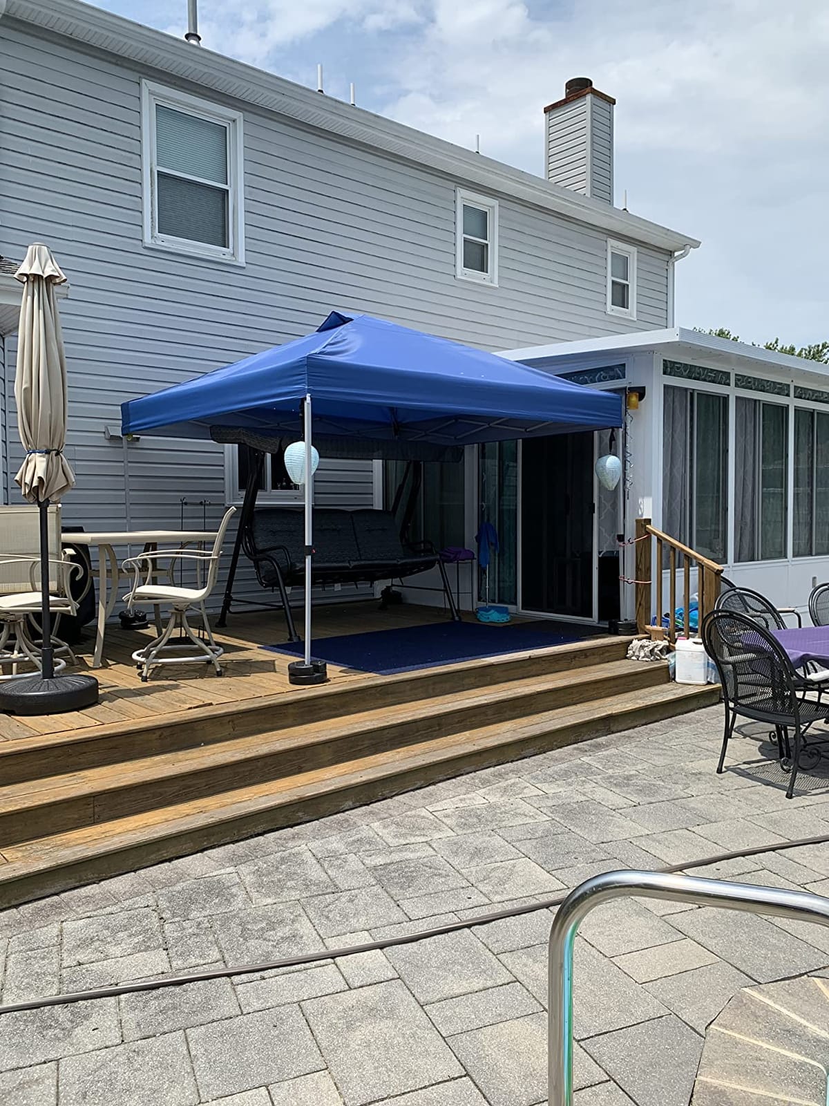 CROWN SHADES 10x10 Pop Up Canopy Tent with One Push Setup, Grid White | Patented CenterLok, Easy Outdoor Sun Shade for Events, Parties, Camping - Gazebo with STO-N-Go Cover Bag, Silver-Coated Top customer photo 1