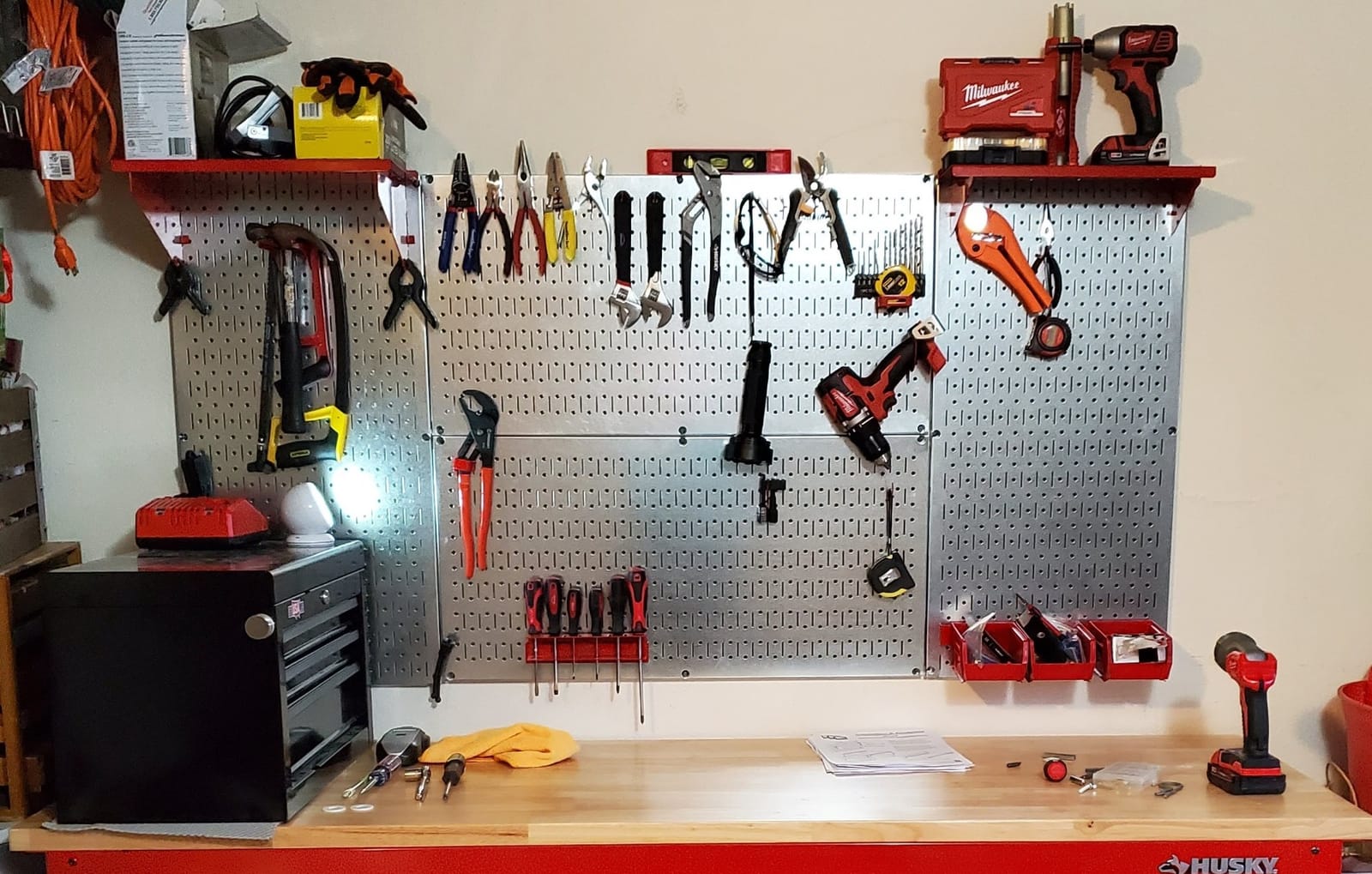 Wall Control Pegboard Rack Garage Storage Galvanized Steel Horizontal Peg Board Pack - Two 32-Inch x 16-Inch Shiny Metallic Metal WallBoard Tool Organization Panels customer photo 2
