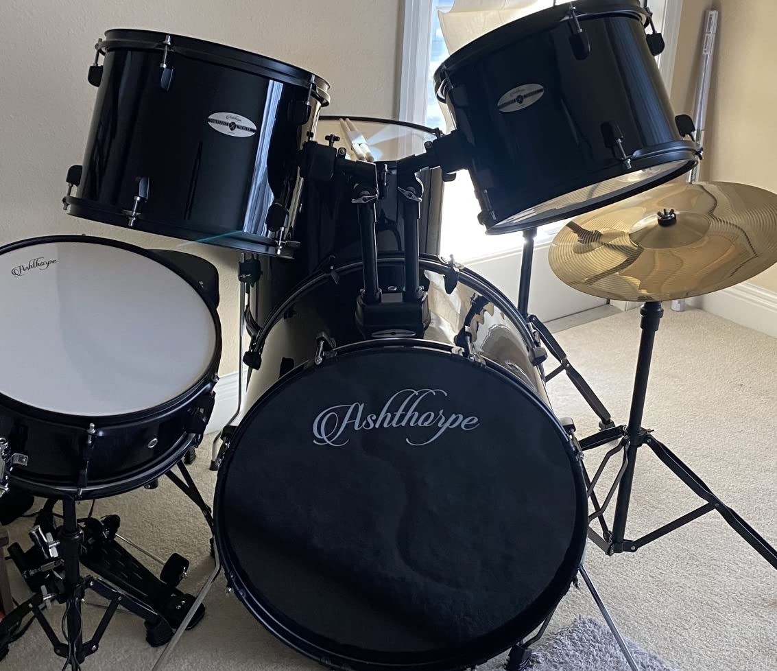 Ashthorpe 5-Piece Complete Full Size Adult Drum Set with Remo Batter Heads - Silver customer photo 2