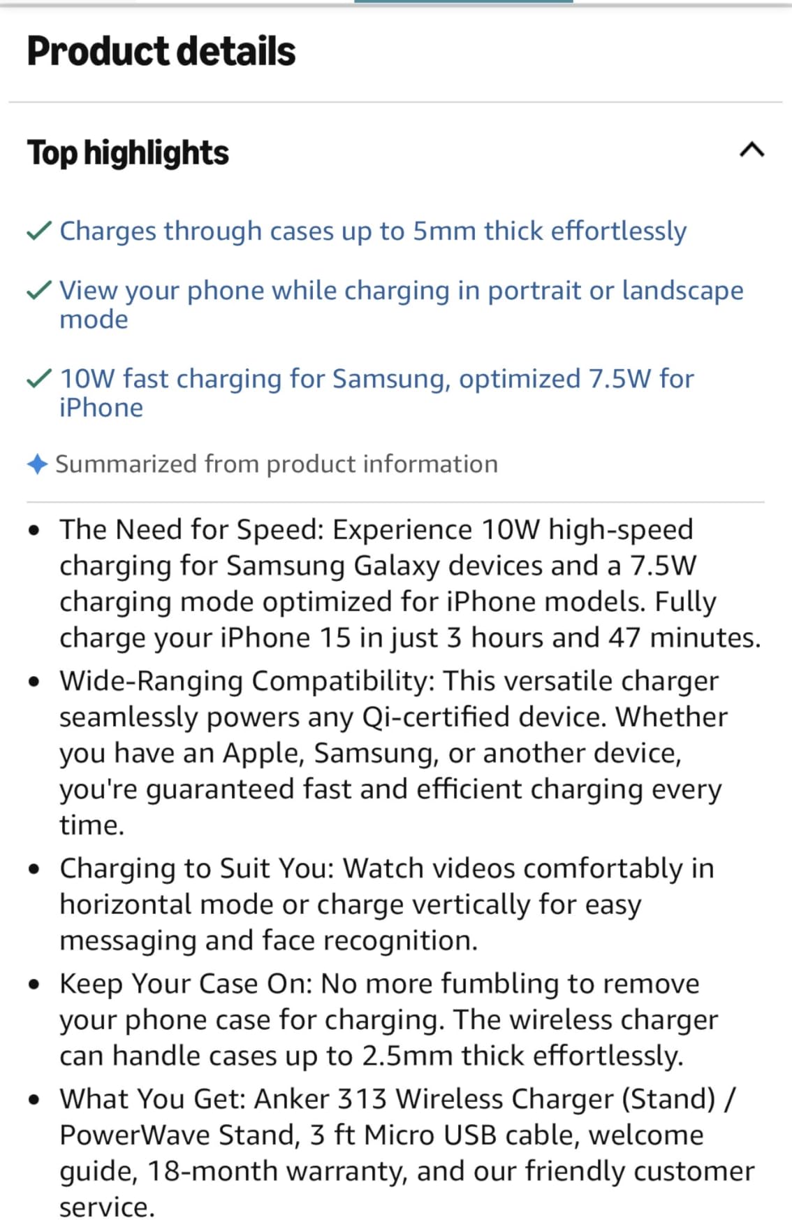 Anker 313 Qi-Certified 10W Max Wireless Charger Stand | Fast Power for iPhone 15 / 14 / 13 / 12 / 11 / X / 8, Galaxy S23 / S22, and More (Micro-USB Cable, Adapter Not Included) customer photo 1