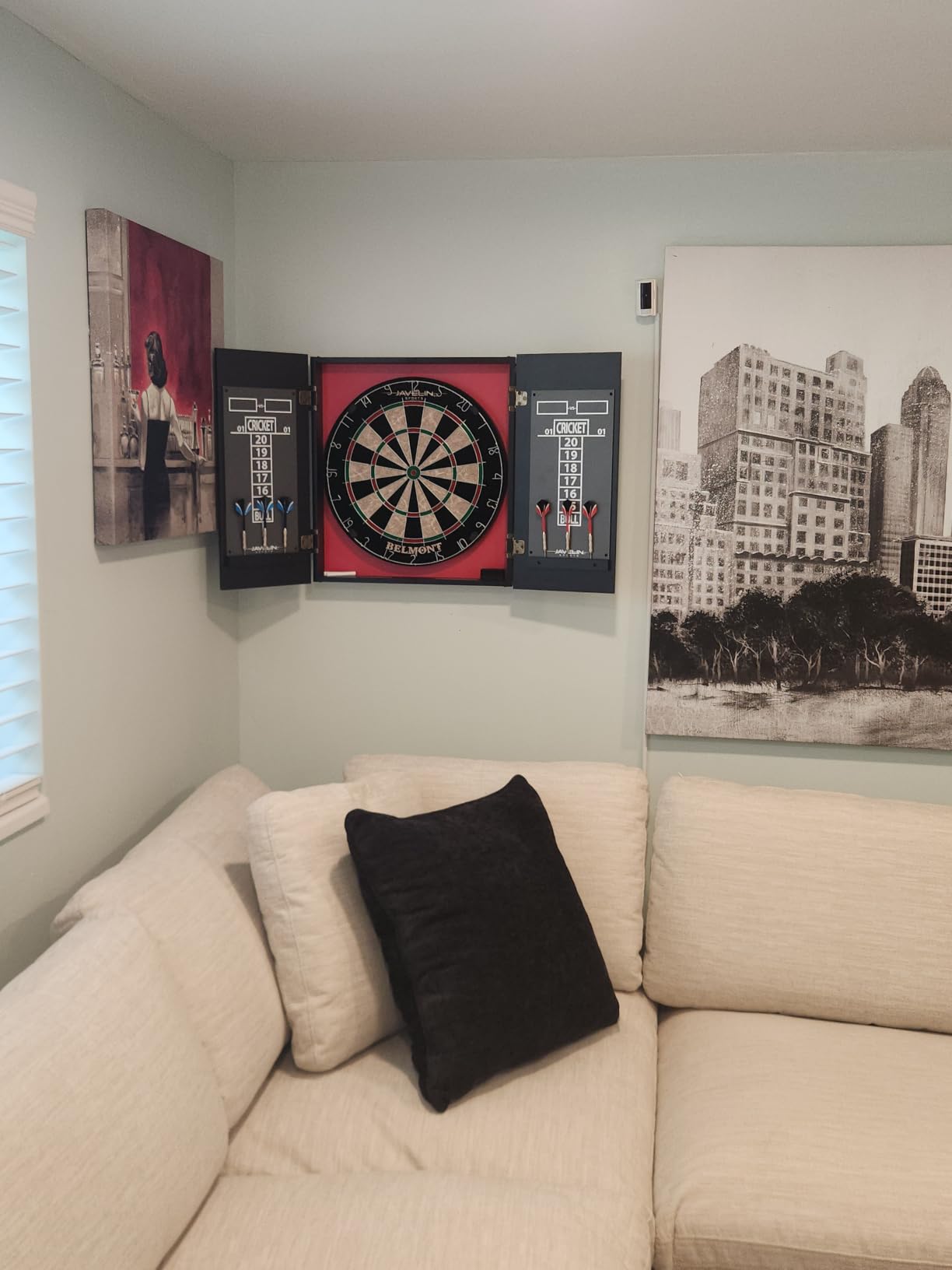 EastPoint Belmont Dart Board Cabinet, 6 Steel Tip Darts, Game Room Decor customer photo 1