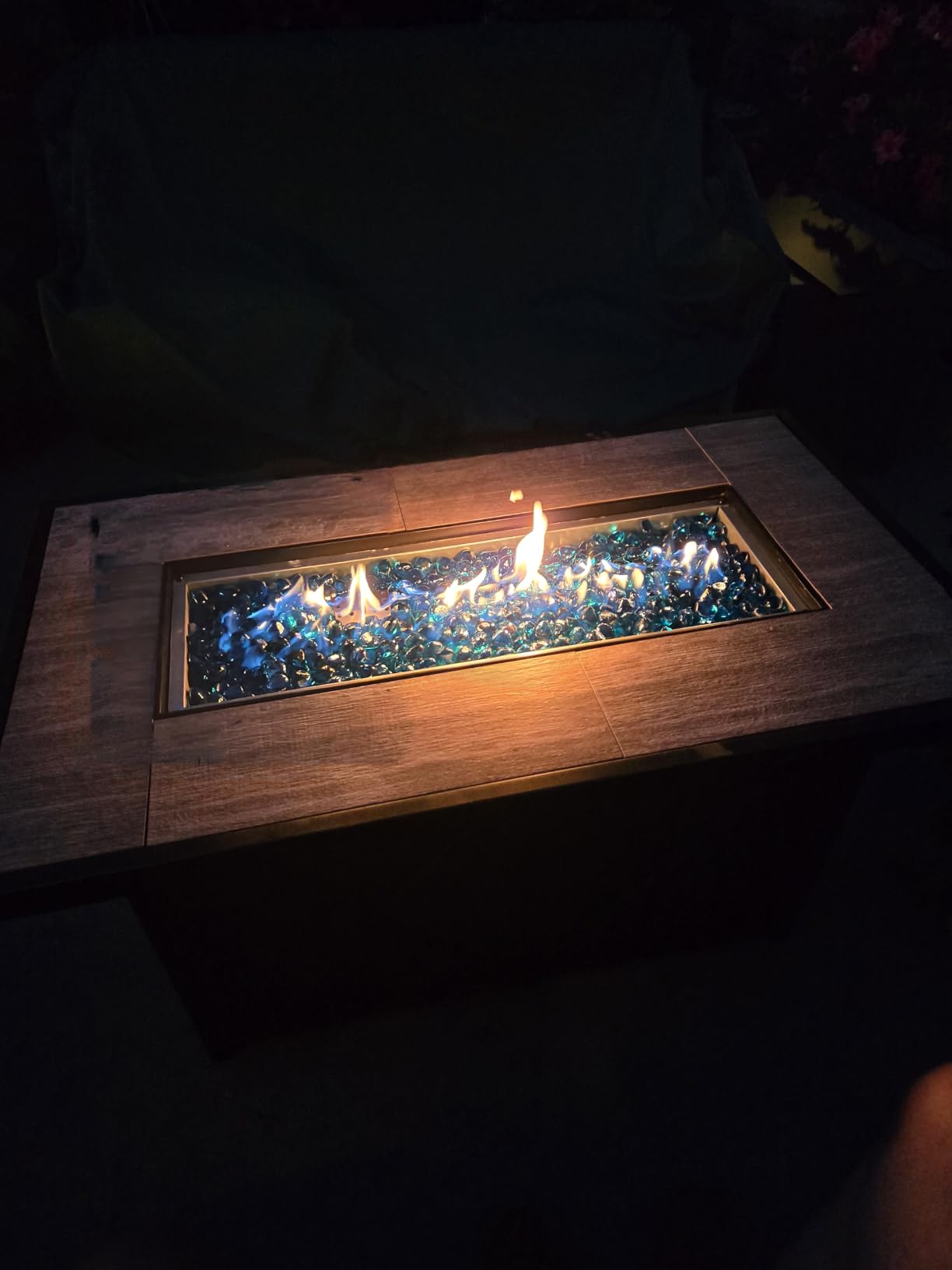 42 inch Propane Fire Pit Patio Outdoor Fire Pit Table Large Rectangular | with Lid and Glass Rock for Patio, Backyard, Garden, Black customer photo 2