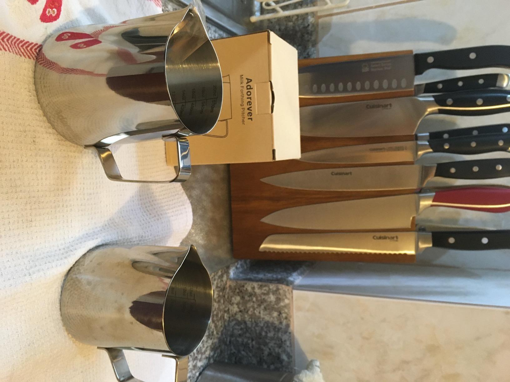 Milk Frothing Pitcher 12oz Stainless Steel, Espresso Accessories, Barista Milk Jug with Art Pen customer photo 2