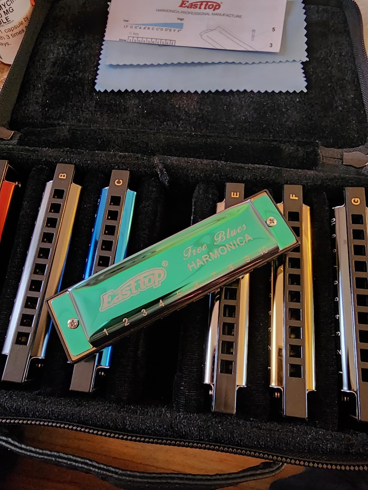East top Harmonica Set, 7 Keys Diatonic Mouth Organ with Case, A, B, C, D, E, F, G, Professional, Bronze Reed, Polished Finish customer photo 1