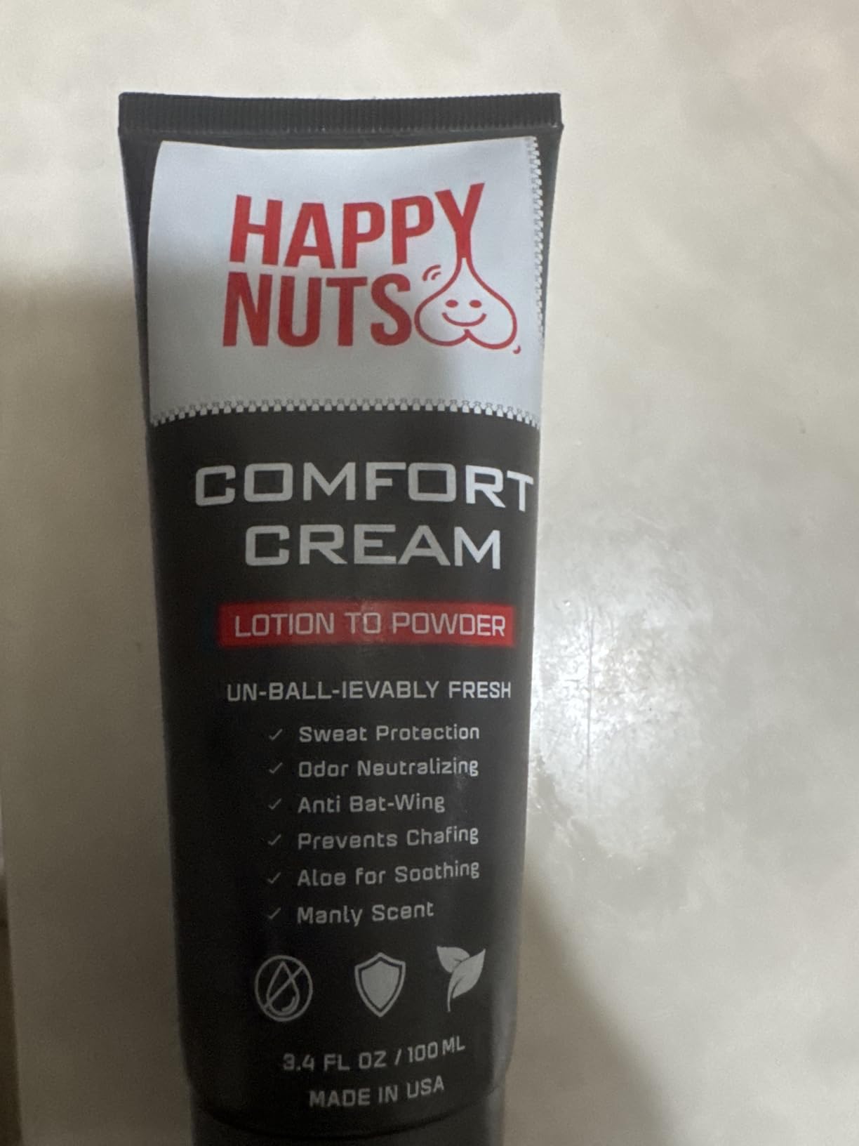 HAPPY NUTS Comfort Cream Deodorant For Men: Anti-Chafing Sweat Defense, Odor Control, Aluminum-Free, Travel Essential, Mens Deodorant & Hygiene Products for Men's Private Parts 3.4 Fl Oz - Original customer photo 1