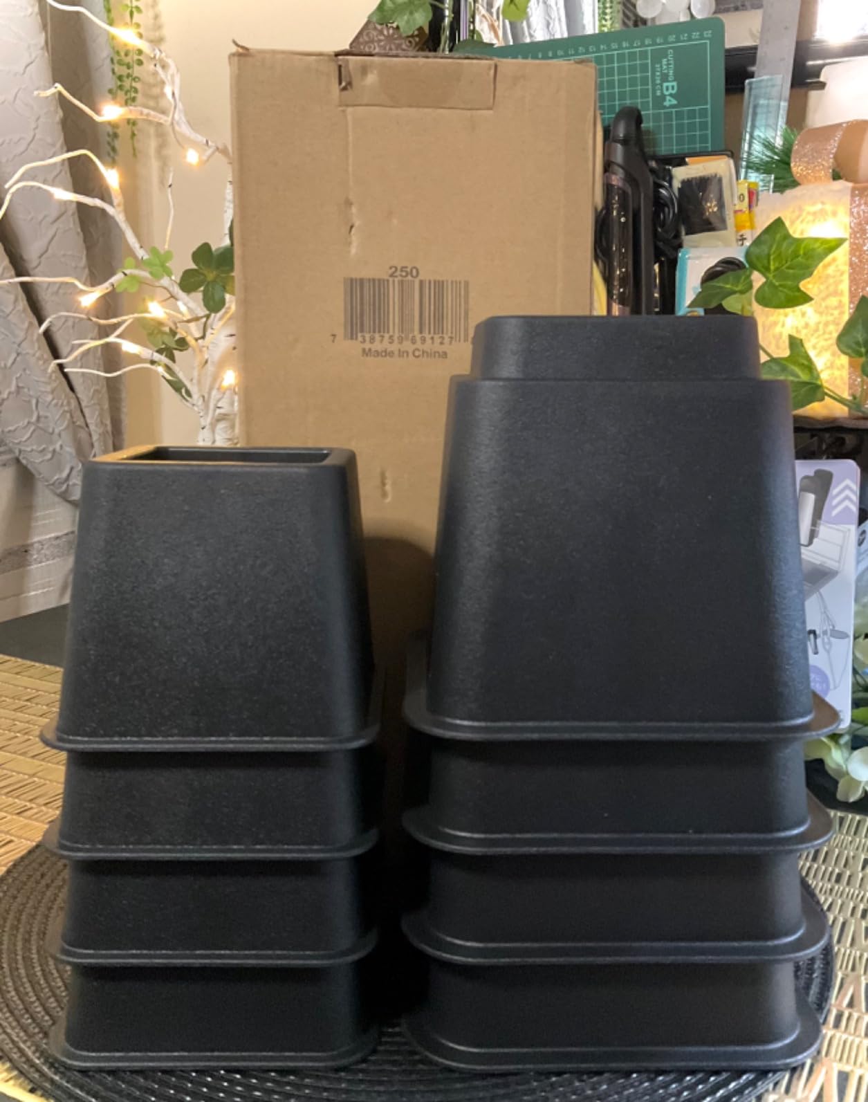 HOME IT Adjustable Bed Risers - Furniture Risers - Elevation in Heights 3, 5 or 8 Inch Heavy Duty Risers for Sofa and Table - Bed Lifts Bed Riser Set of 4 (Brown) customer photo 1