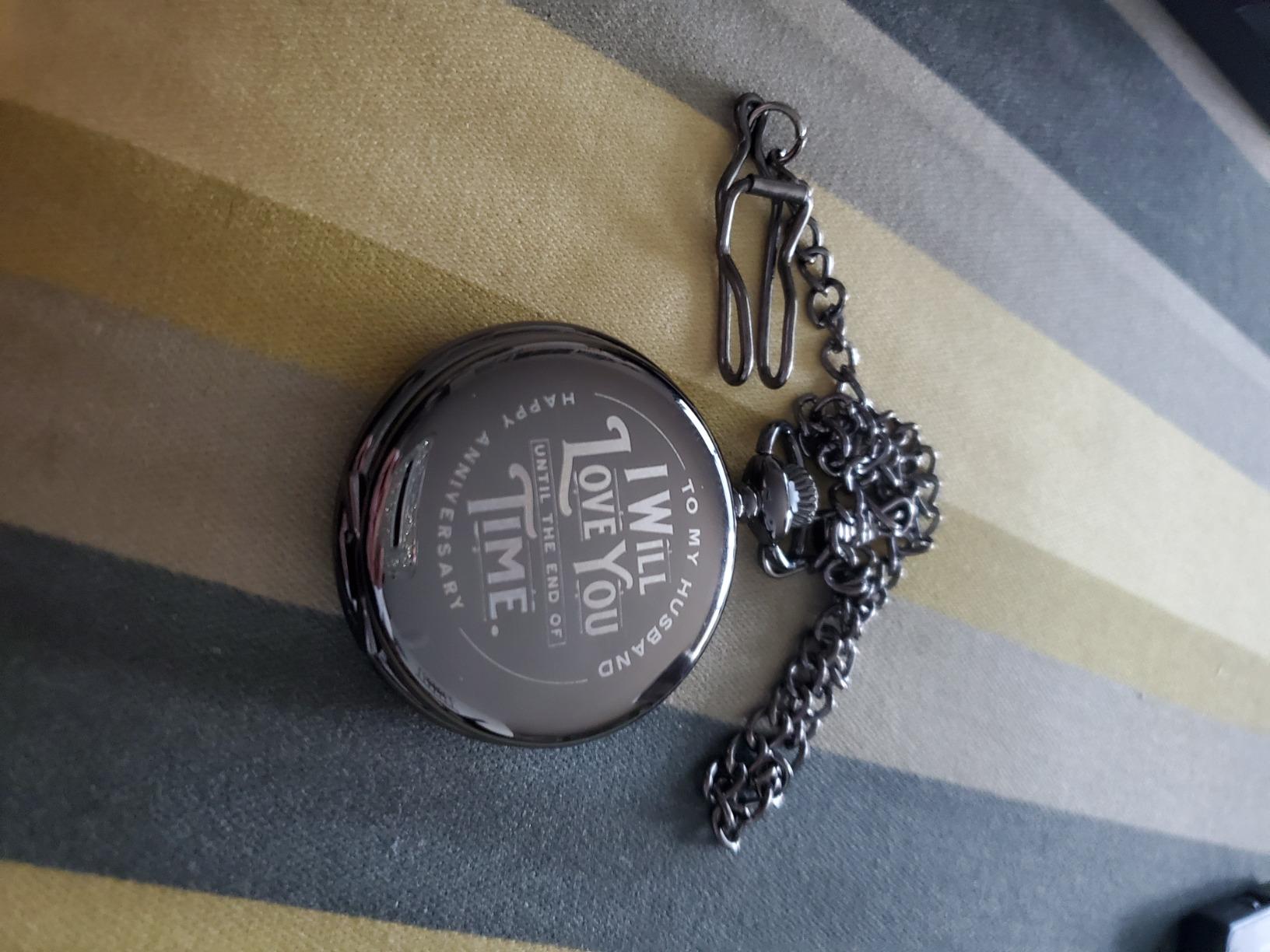 Red Dot Laser Engraving Anniversary Pocket Watch for Husband - Engraved Silver Stainless Steel - Meaningful Keepsake - Boxed and Ready to Give customer photo 1