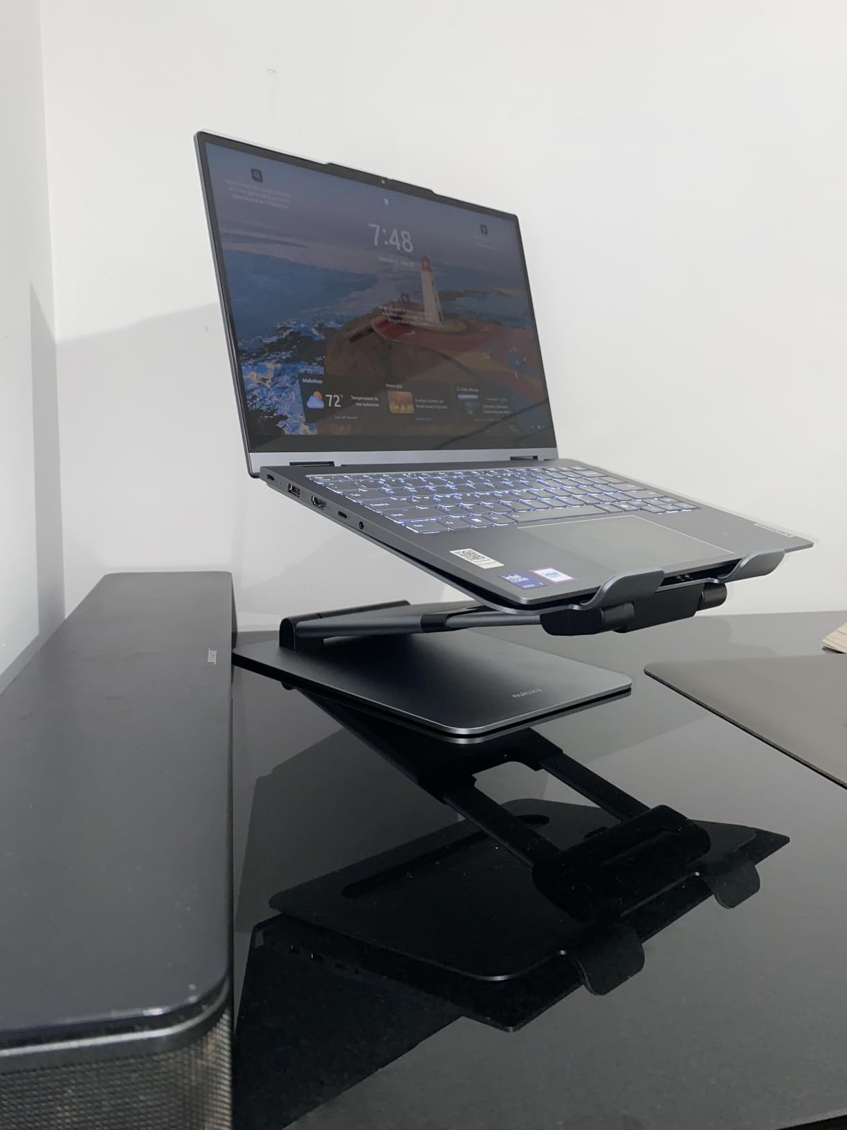 Nulaxy Height Adjustable Laptop Stand for Desk, Dual Foldable Aluminum Computer Riser, Pull Out Design Ergonomic Sit to Notebook Holder Convertor, Compatible with All 10-17