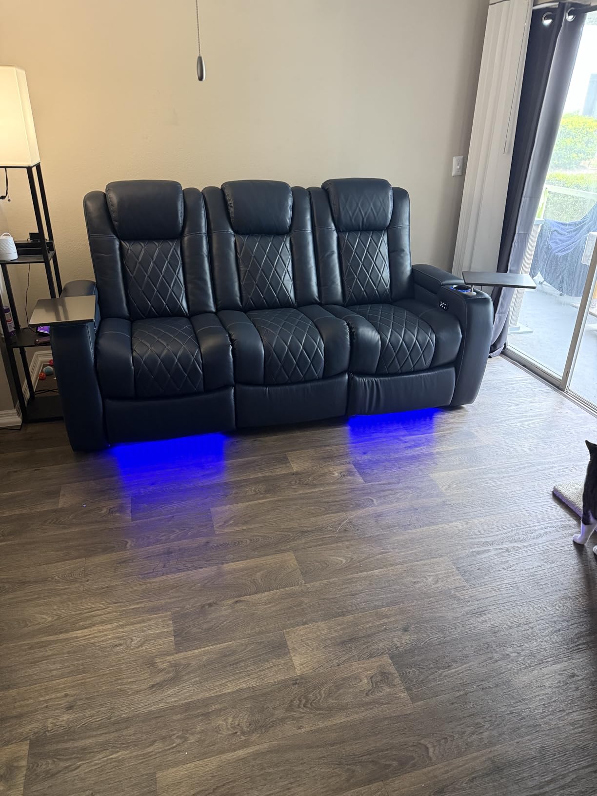 Valencia Home Theater Seating Tuscany 2025 3-Seat Power Recliner with Center Console - Top Grain Nappa 11000 Leather, Cool Gel Memory Foam, USB-C/A Charging, RGB Lights (Midnight Black) customer photo 1