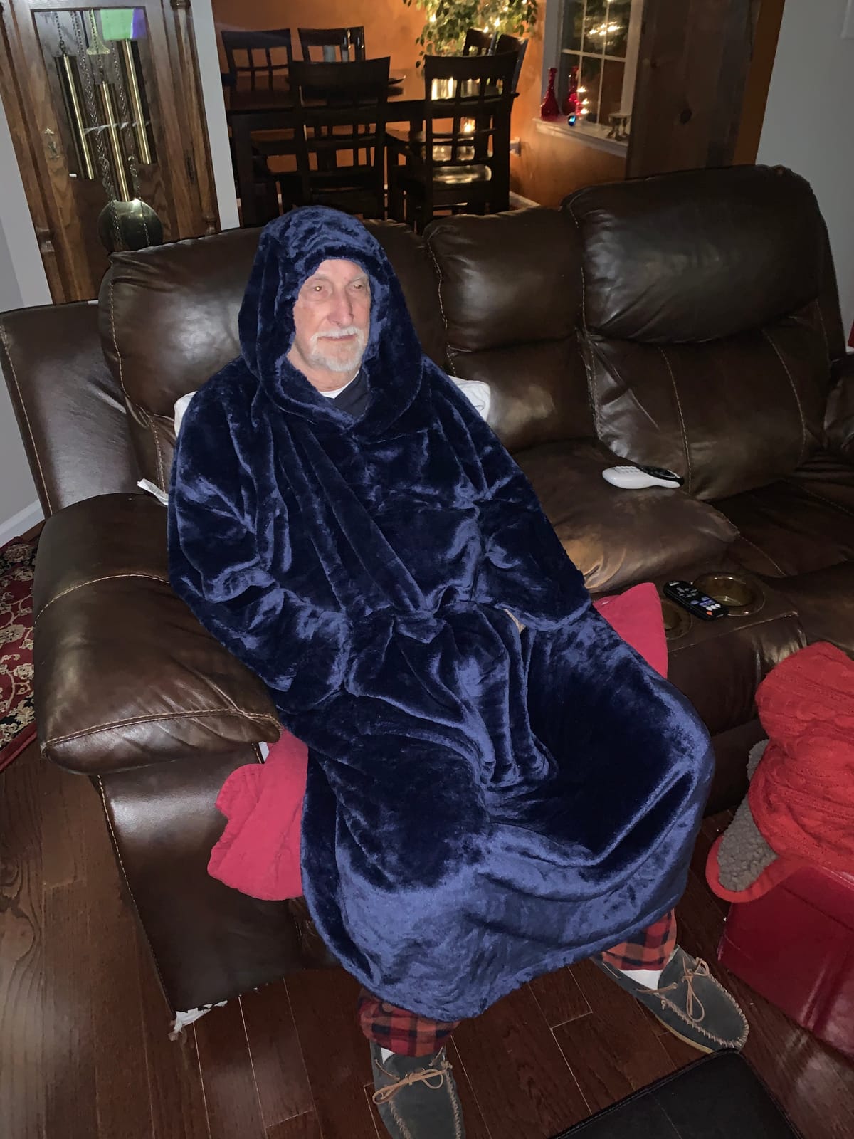 Waitu Wearable Blanket Sweatshirt Gifts for Women and Men, Warm and Cozy Giant Blanket Hoodie, Thick Flannel Blanket with Sleeves and Giant Pocket - Navy customer photo 1