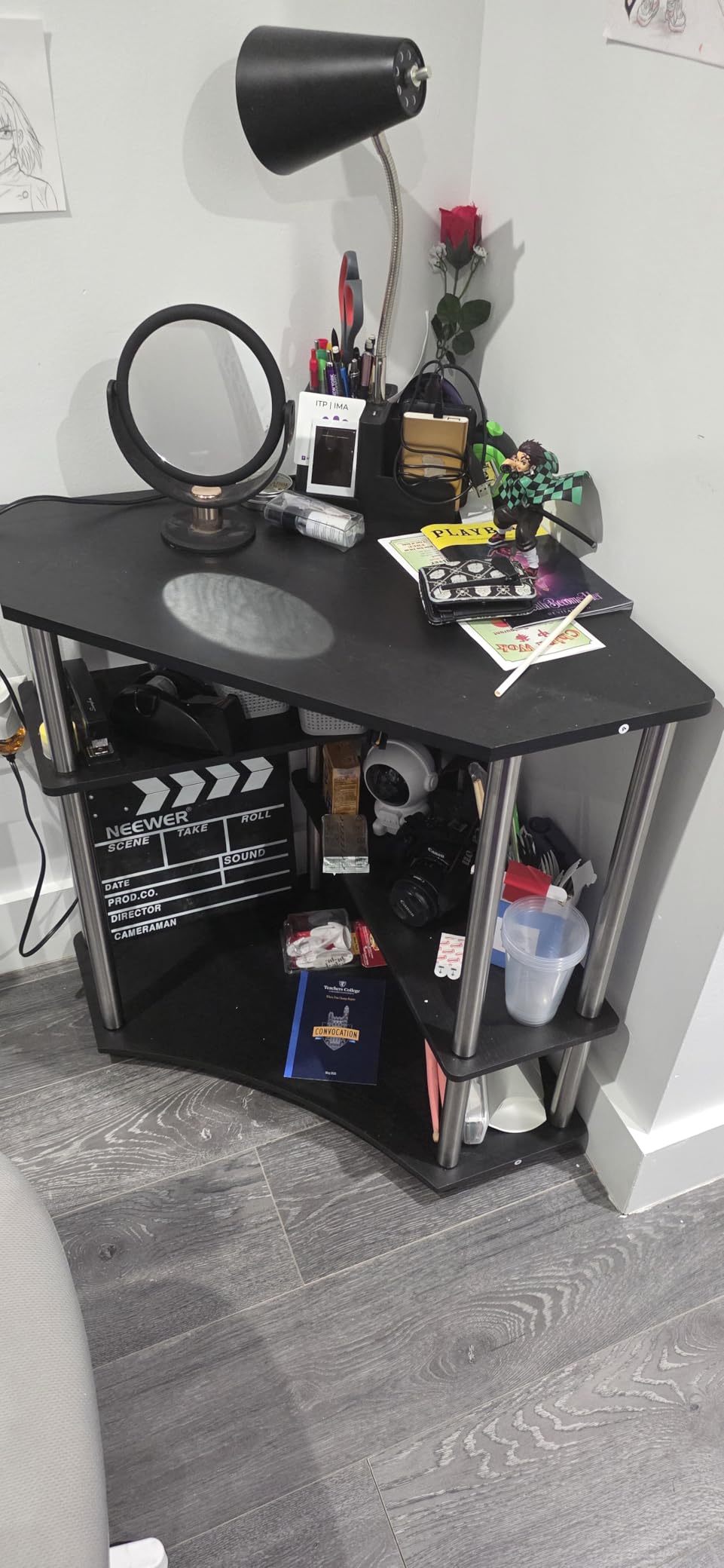 Furinno TURN-N-TUBE Desk, Gaming Desk with Shelves, Corner Computer Desk with Shelves, Office Desk, Space Saving, For Home Office, Bedroom, French Oak customer photo 1