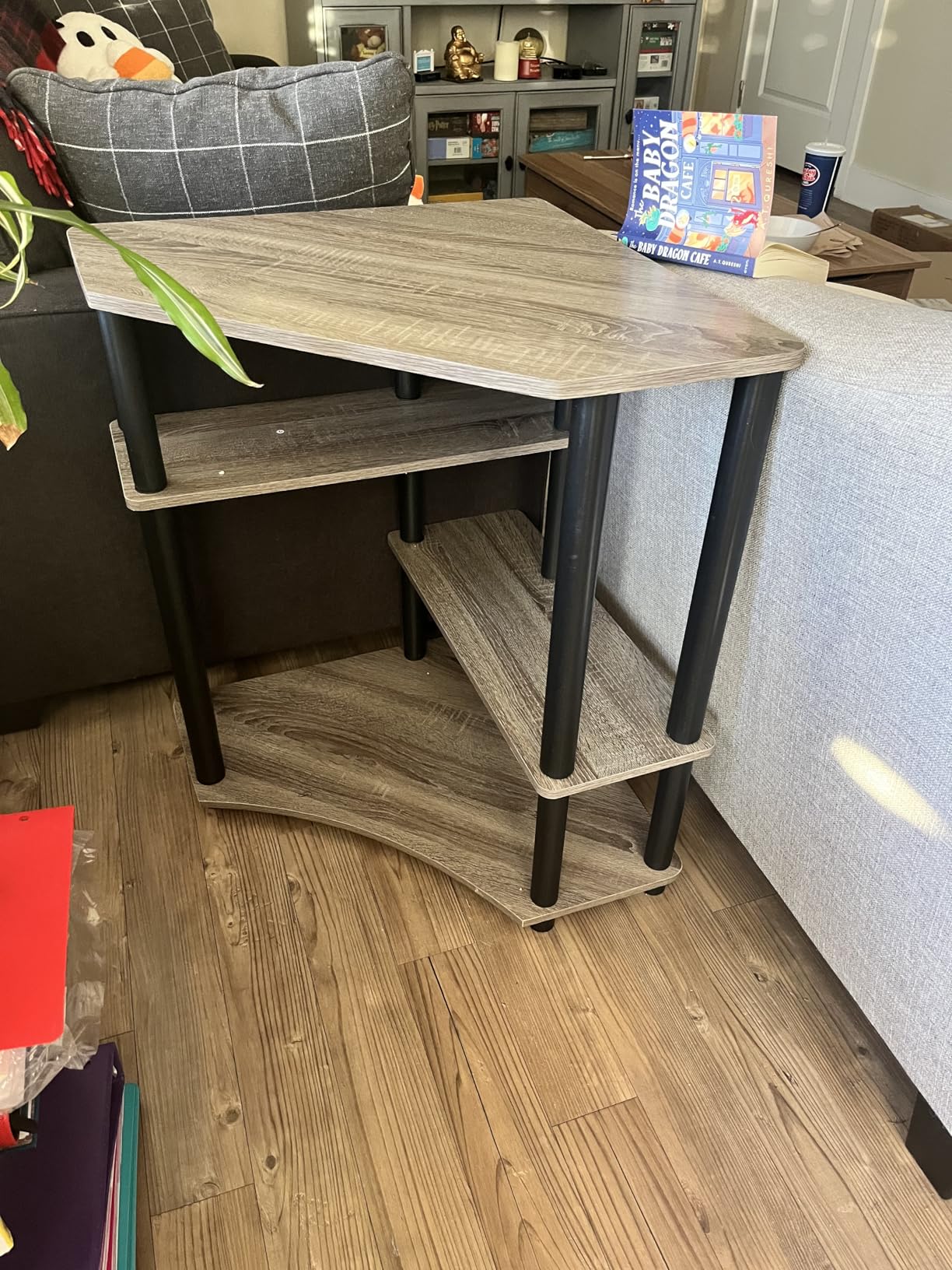Furinno TURN-N-TUBE Desk, Gaming Desk with Shelves, Corner Computer Desk with Shelves, Office Desk, Space Saving, For Home Office, Bedroom, French Oak customer photo 2