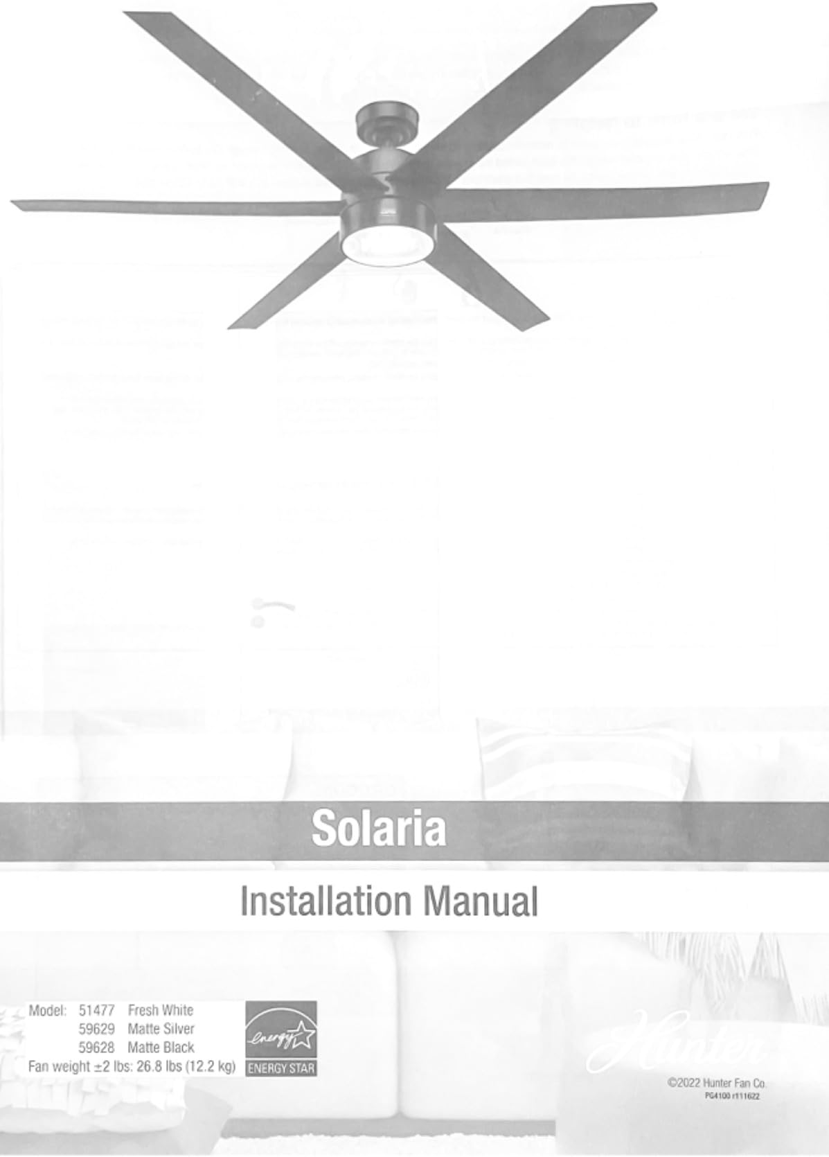 Hunter Solaria Outdoor or Indoor Ceiling Fan, Quiet, 60 inch, Matte Black, with LED Light, 6 Blades customer photo 1