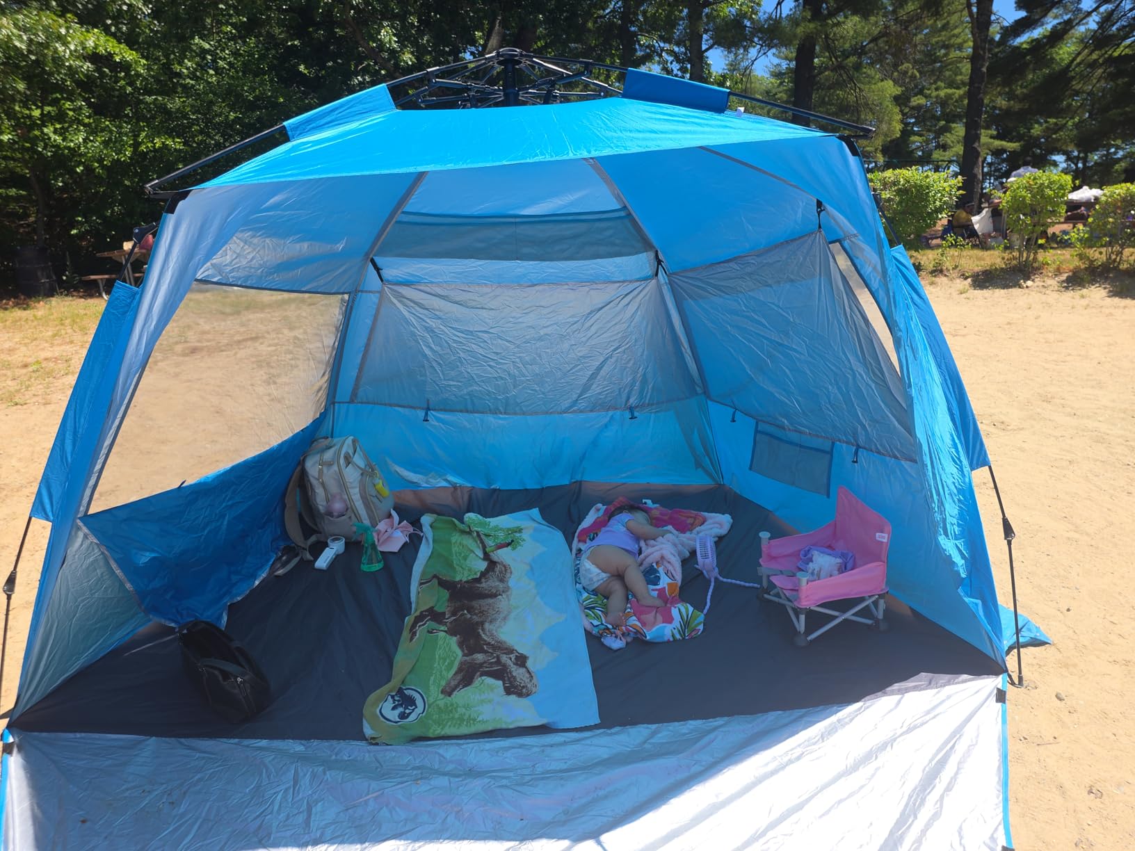 WhiteFang Deluxe Pop Up Beach Tent Sun Shade Shelter for 3-4/5-6 Person, UV Protection, Extendable Floor with 3 Ventilating Windows Plus Carrying Bag, Stakes, and Guy Lines customer photo 1