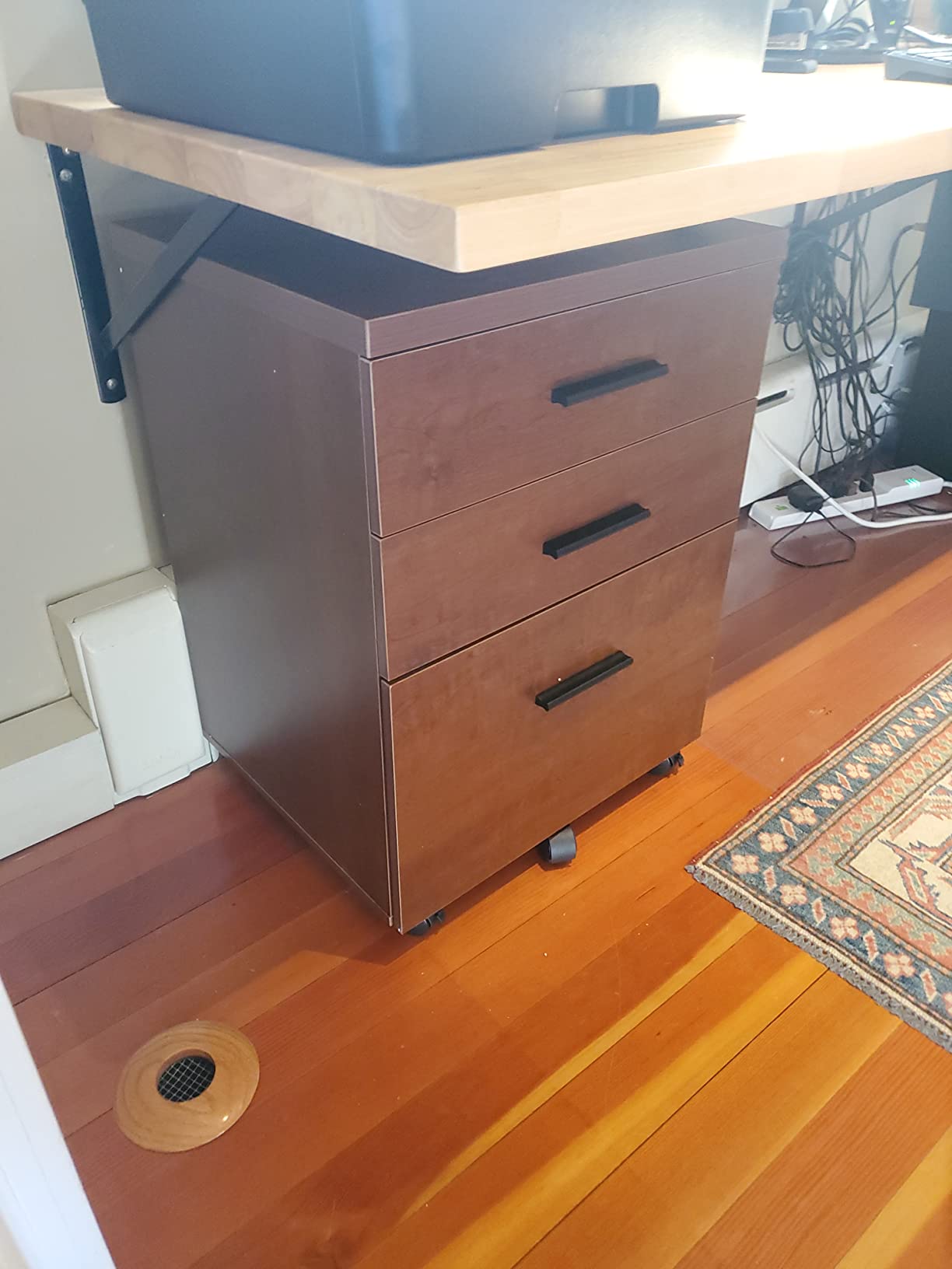 DEVAISE 3 Drawer File Cabinet, Wood Under Desk Filing Cabinet, Walnut | Rolling Printer Stand, Small Storage Cabinet with Wheels, Fits Legal/Letter/A4 Size, Home Office customer photo 1