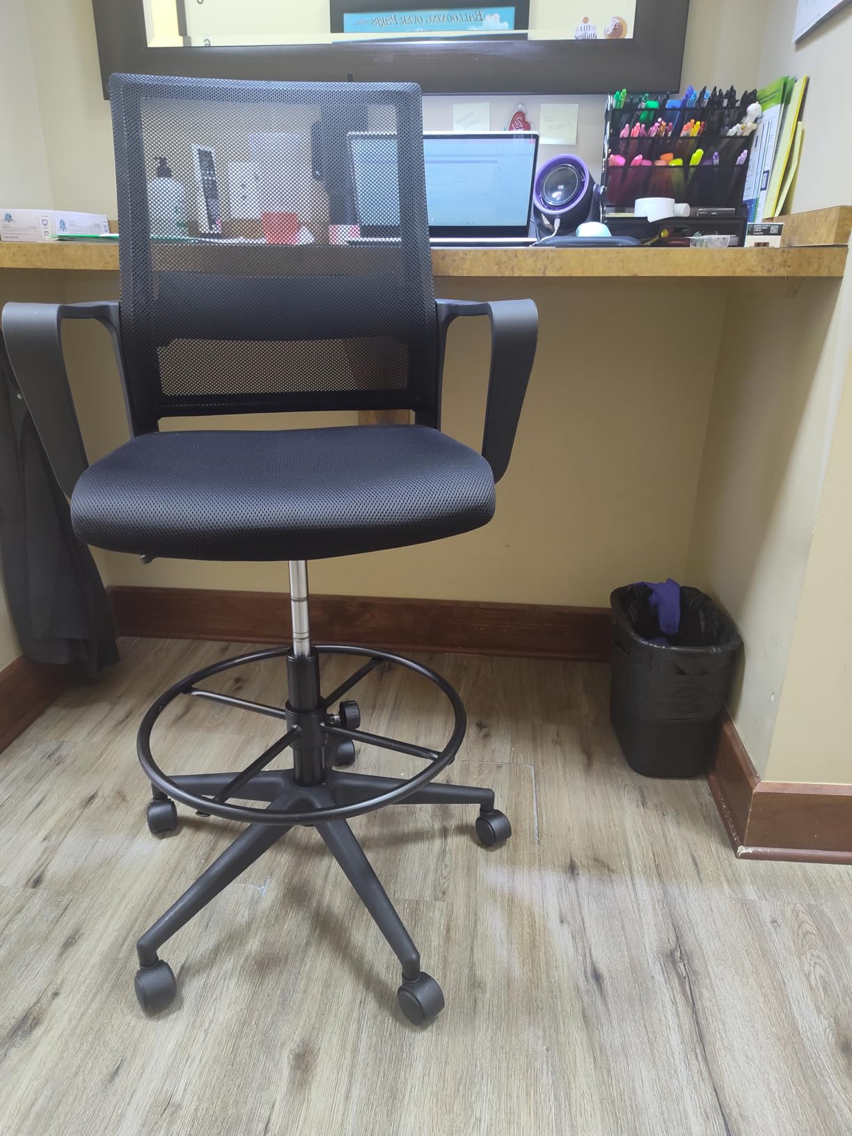 BestOffice Tall Drafting Chair | Black | with Lumbar Support | Adjustable Seat Height & Footrest | Ergonomic Mesh Back, 360 Swivel & Rolling Wheels | For Home, Office, Workspaces customer photo 1