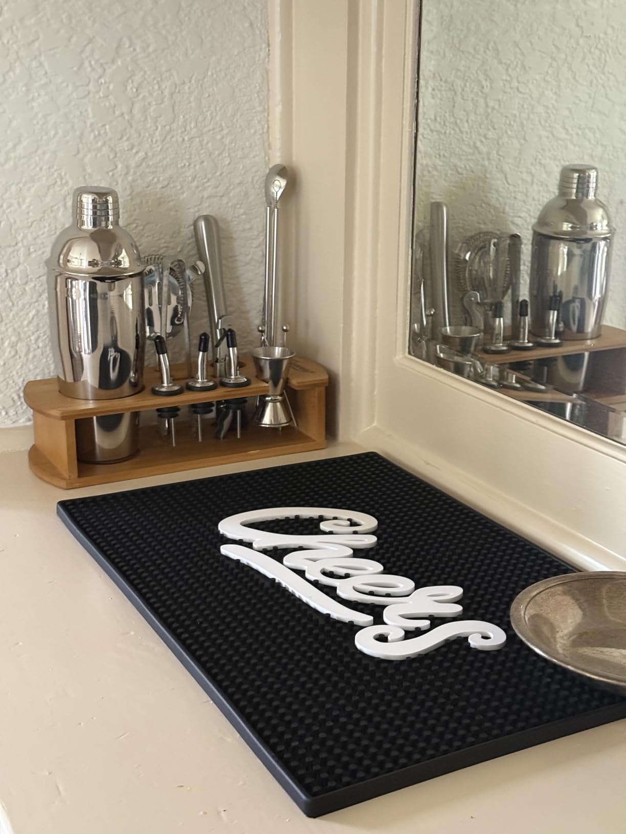 KITESSENSU Cocktail Shaker Set Bartender Kit with Stand | Bar Set Drink Mixer Set with All Essential Accessory Tools: Martini Shaker, Jigger, Strainer, Mixer Spoon, Muddler, Liquor Pourers | Silver customer photo 2