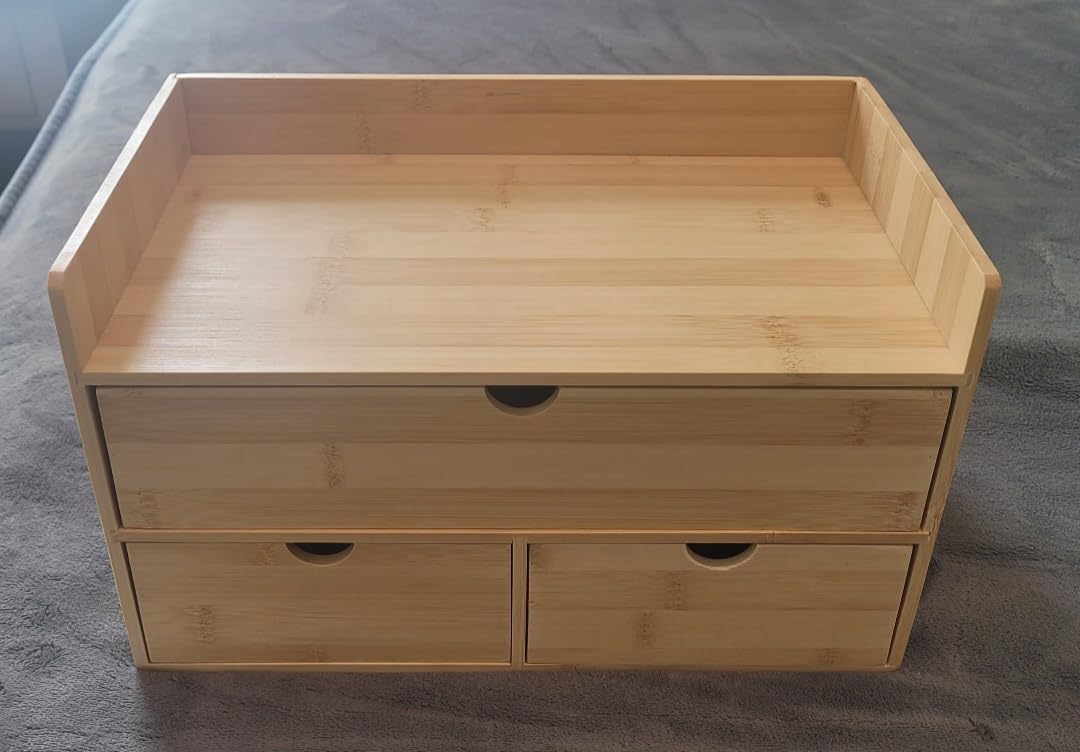 Bamboo Desk Organizer with Drawers, 3-Drawer Desktop Storage Box | 3 Drawers Open Top Tray Fully Assembled Stores Pens, Notes, Makeup, Jewelry & Toiletries for Office, Vanity & Bath customer photo 1