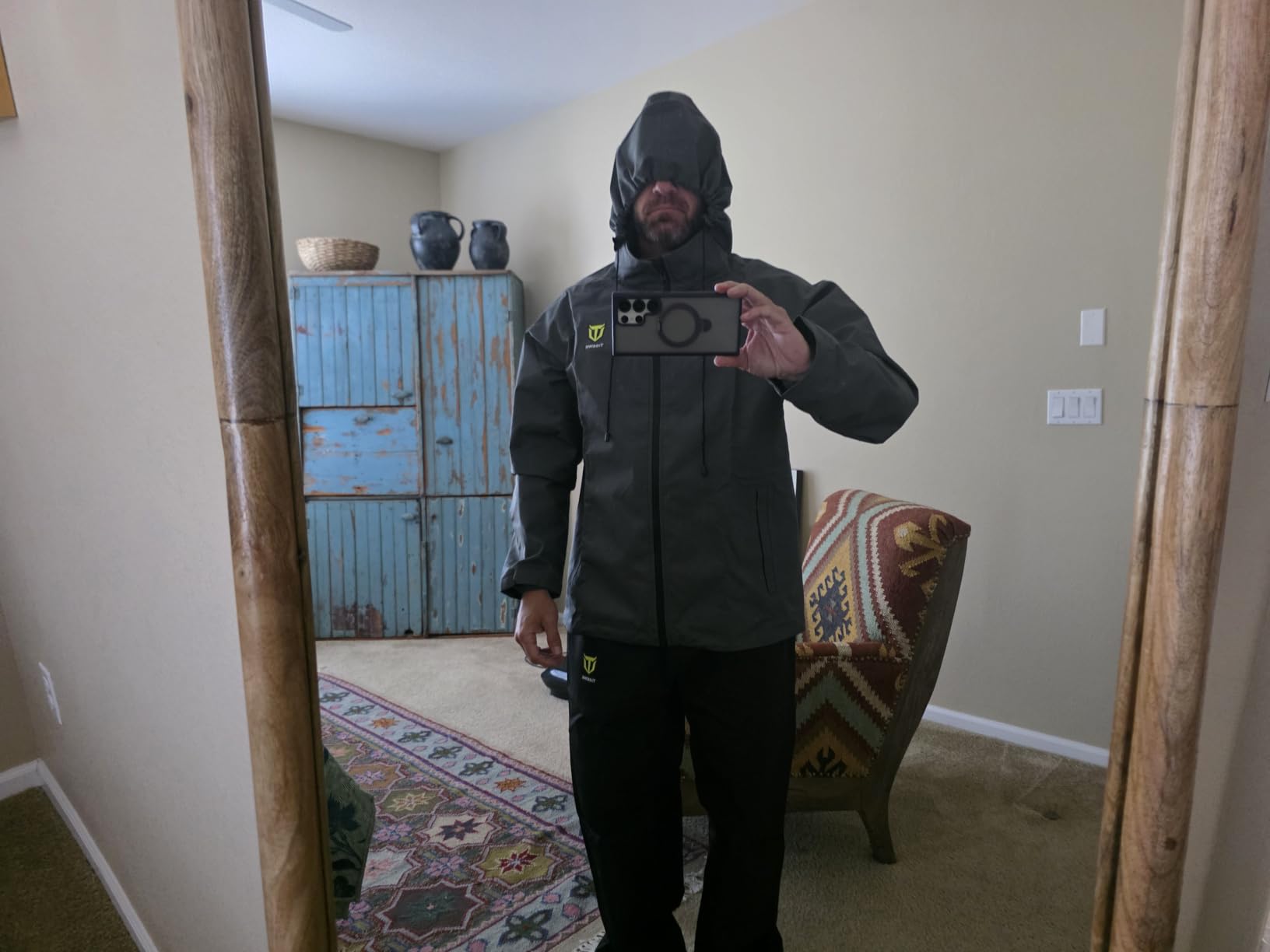 TIDEWE Rain Suit for Men, Waterproof Lightweight 2-Piece Rain Gear | Sealed seams, Adjustable hood cuffs and waist, High-density fabric customer photo 2