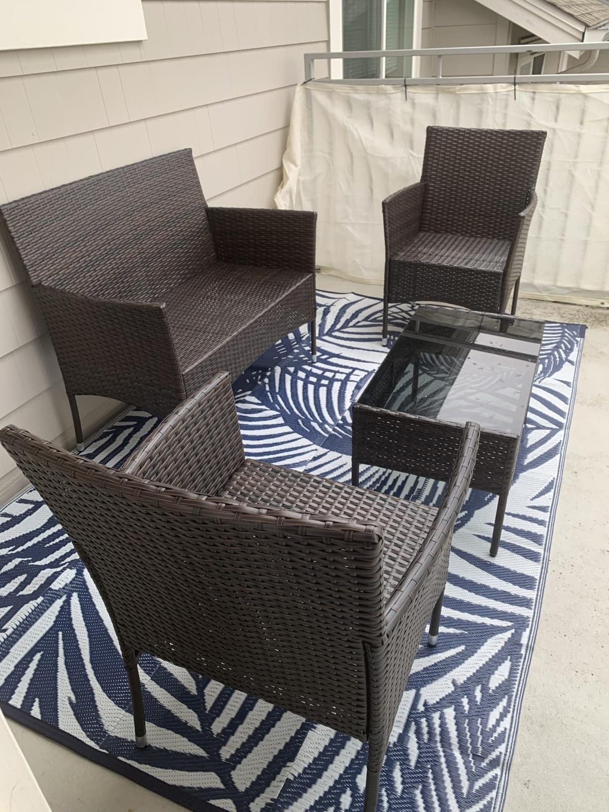 Greesum Patio Furniture 4 Pieces Conversation Sets, Brown and Beige | Outdoor Wicker Rattan Chairs Garden Backyard Balcony Porch Poolside loveseat with Soft Cushion and Glass Table customer photo 1