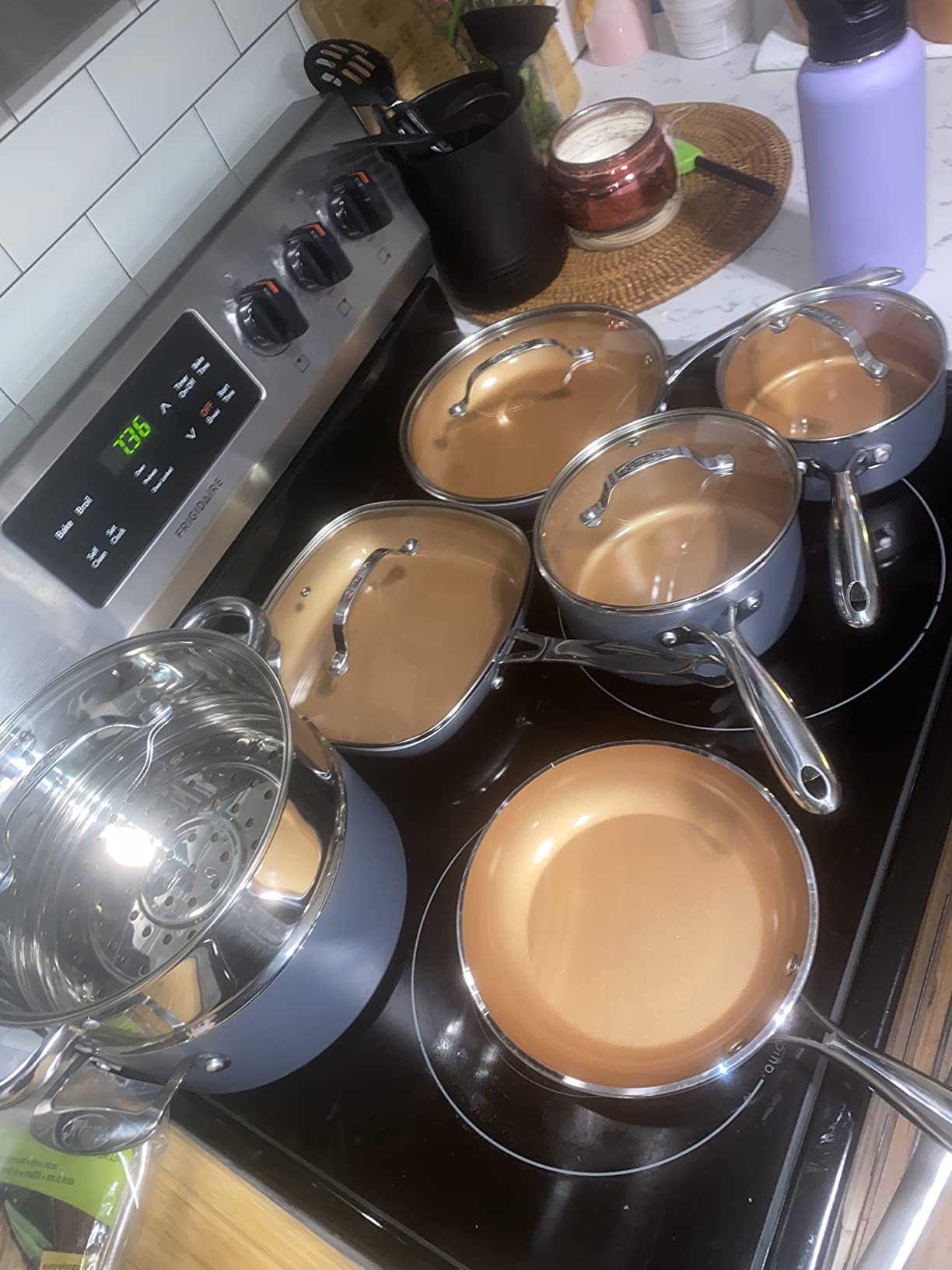 Gotham Steel 12 Pc Ceramic Cookware Set Nonstick, Ceramic Pots and Pans Set Non Stick with Steamer for Cooking, Non Toxic PFOA PFOS Free, Ergonomic Stay Cool Handles, Oven & Dishwasher Safe, Copper customer photo 2