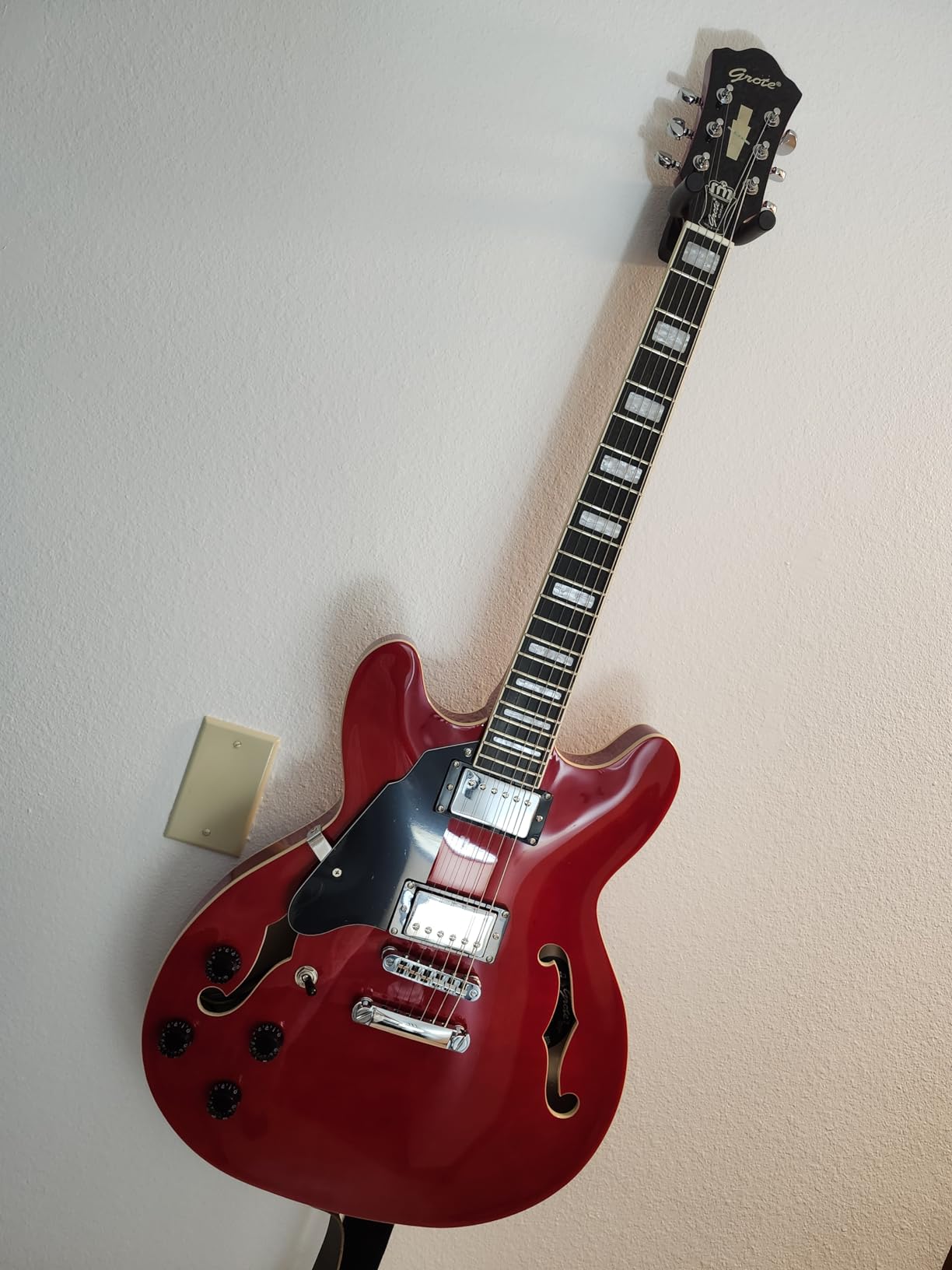 Grote Full Scale Left-Handed Electric Guitar Semi-Hollow Body Guitar Stainless Steel Frets(Cherry red) customer photo 1