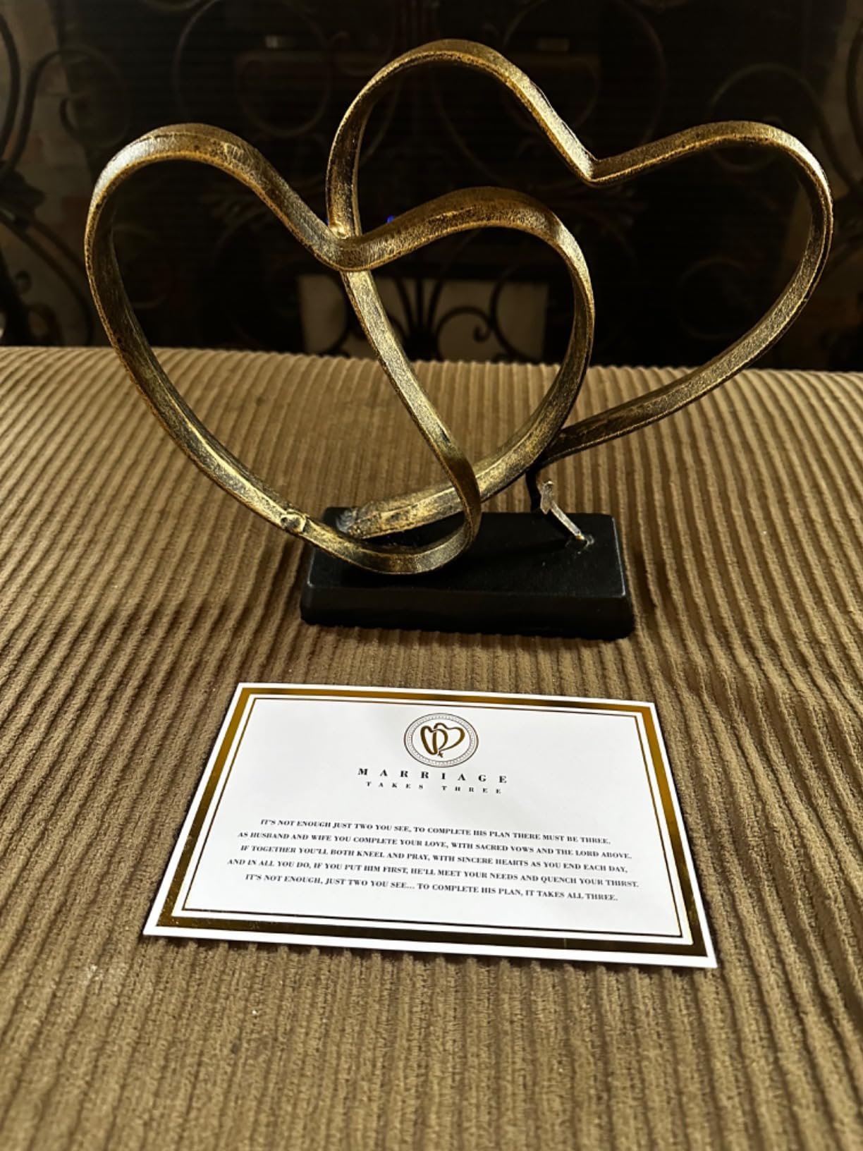Wedding Anniversary Couples Gift - Iron Sculpture Bundle - Any Anniversary | Iron Hearts Stemming from a Cross Symbolizing Lasting Love, Includes Gift Box and Poem Card, Suits any Wedding Anniversary customer photo 2